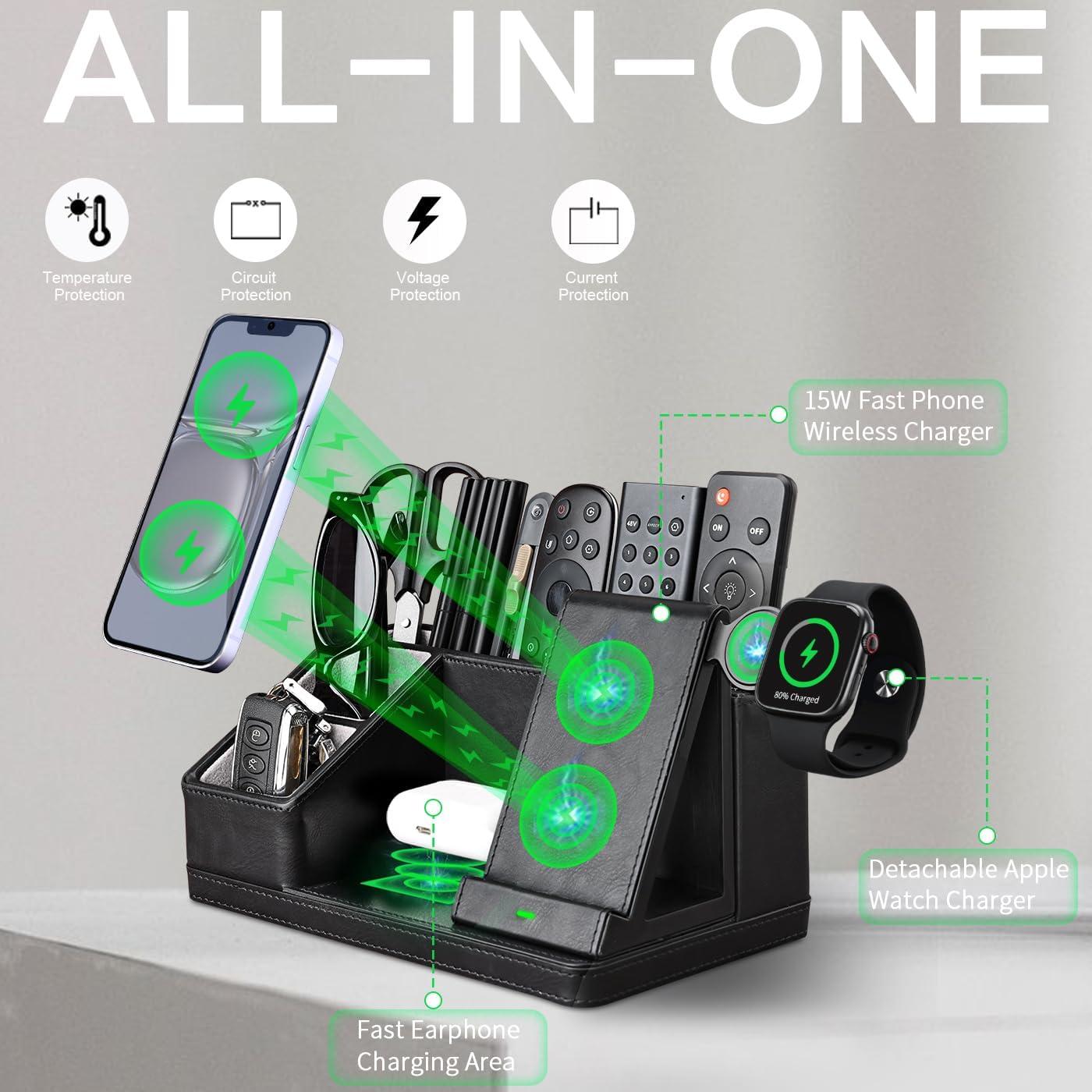 Organizador de Escritorio de Cuero LADSTAG con Cargador Inalámbrico