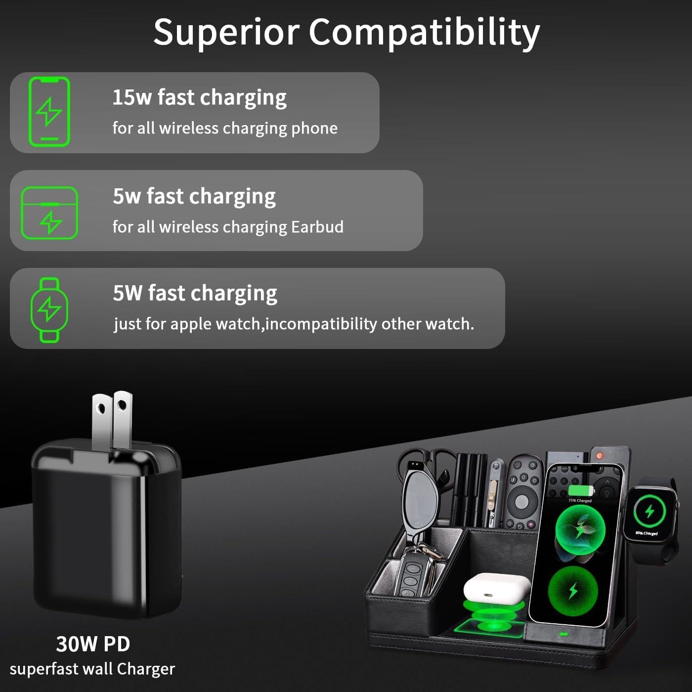 Organizador de Escritorio de Cuero LADSTAG con Cargador Inalámbrico