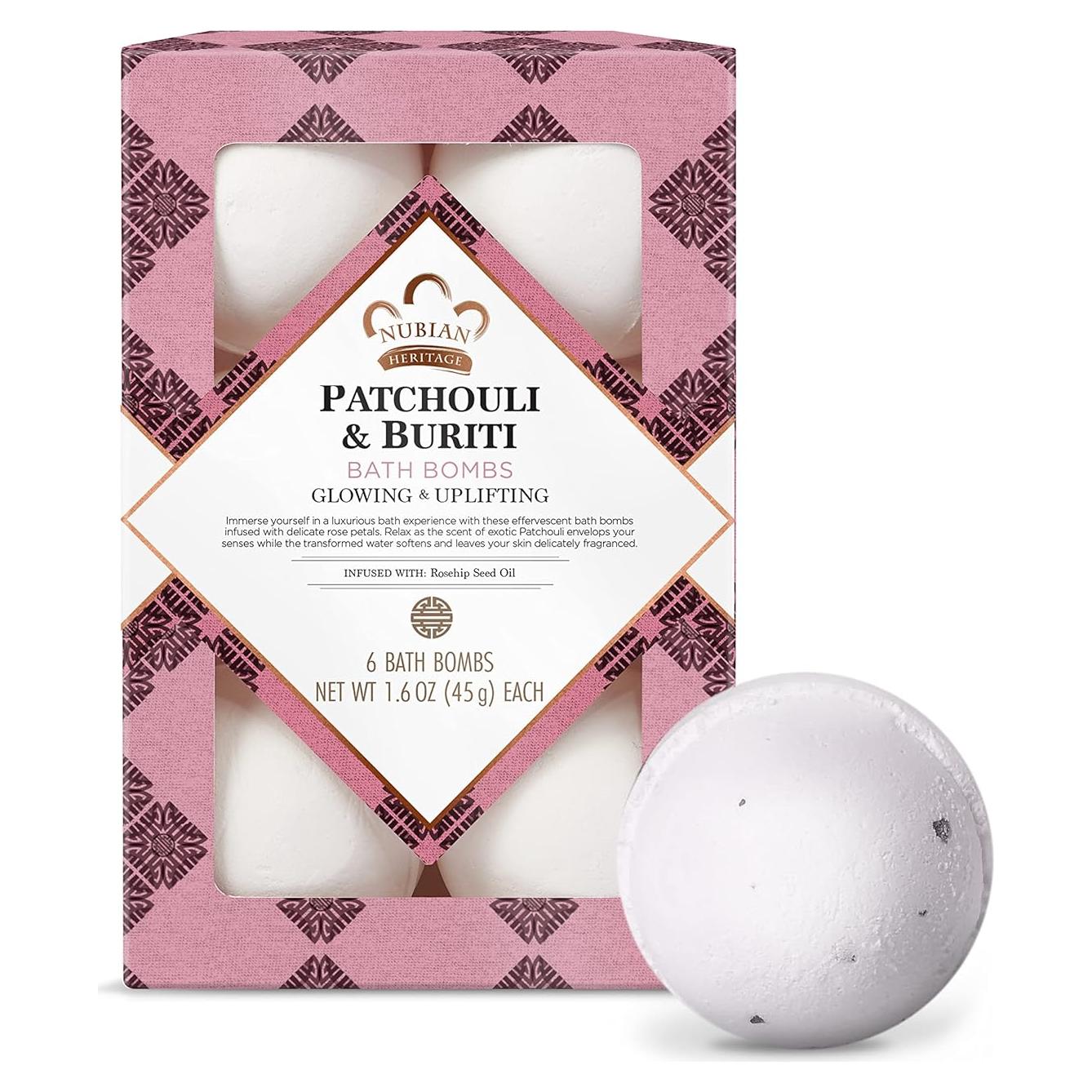 Bombas de Baño Nubian Heritage Patchouli y Buriti 6 Piezas 45 g