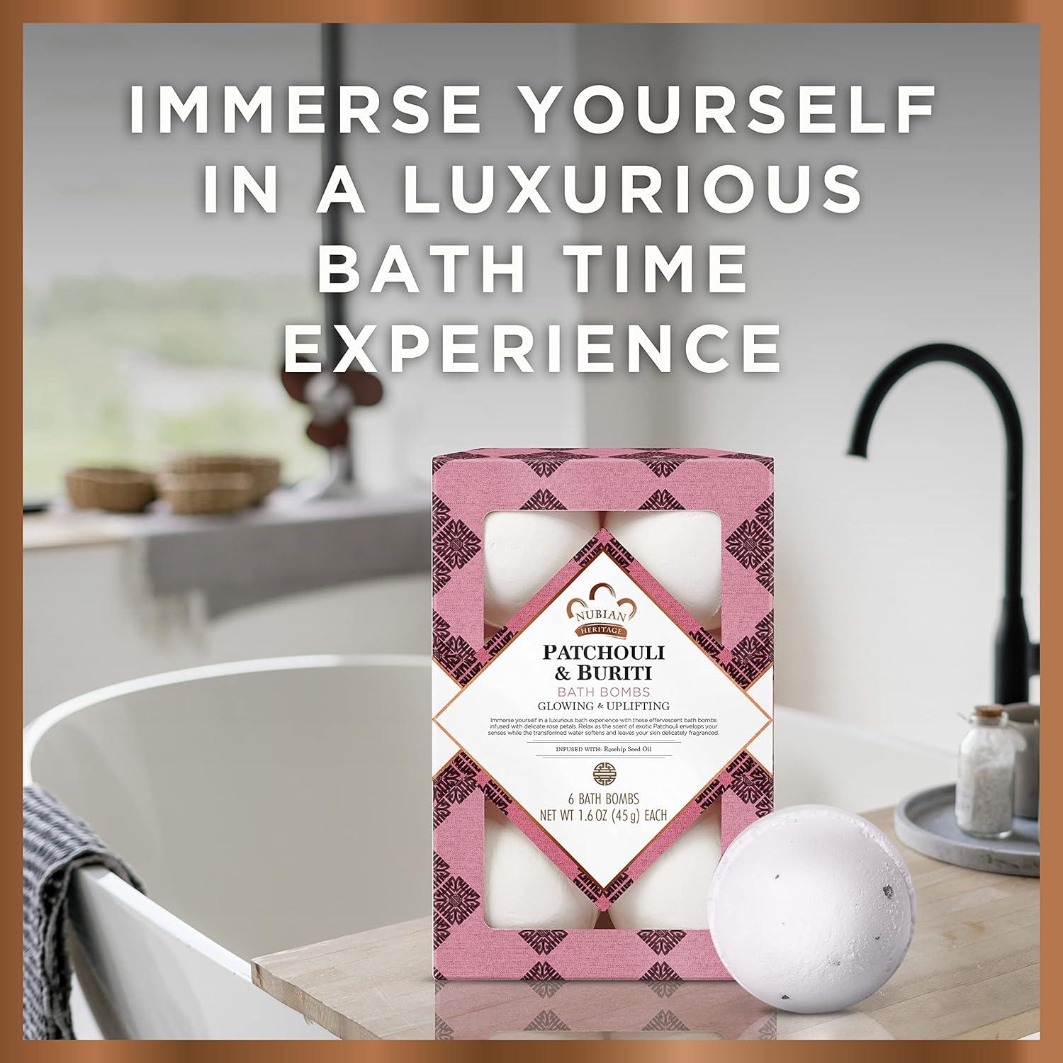 Bombas de Baño Nubian Heritage Patchouli y Buriti 6 Piezas 45 g