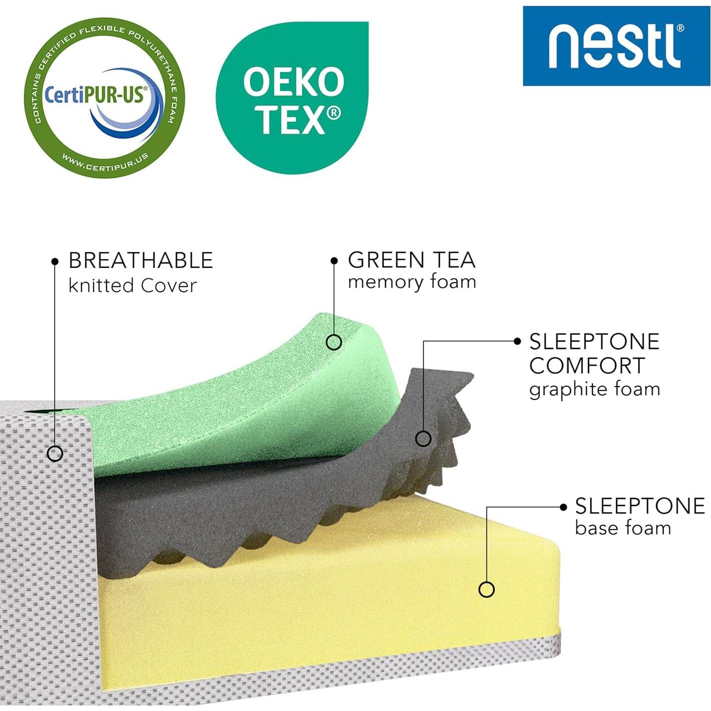 Colchón Individual Nestl de Espuma Viscoelástica 30 cm Té Verde