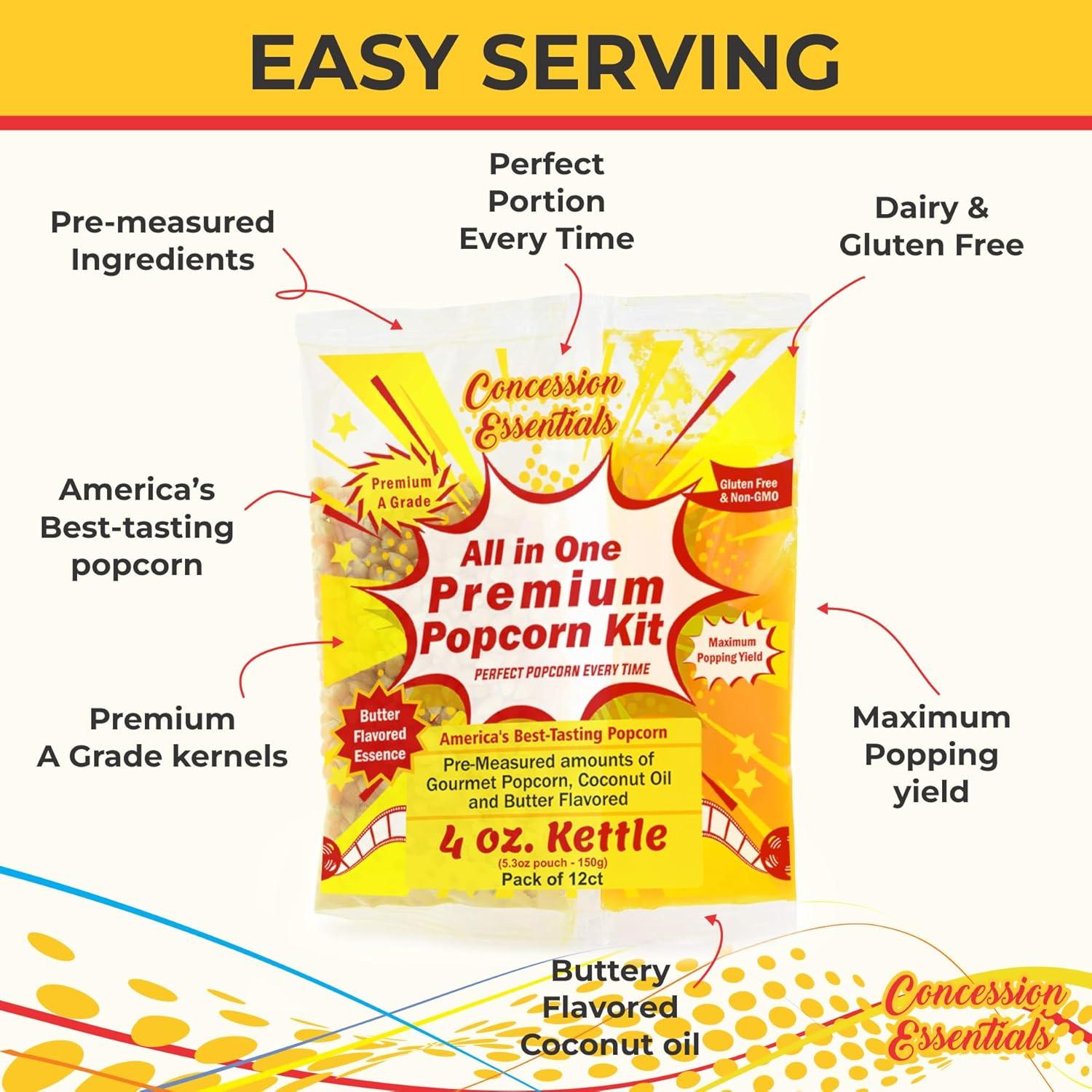 Paquetes de Palomitas de Maíz 4oz Concession Essentials - Caja 12