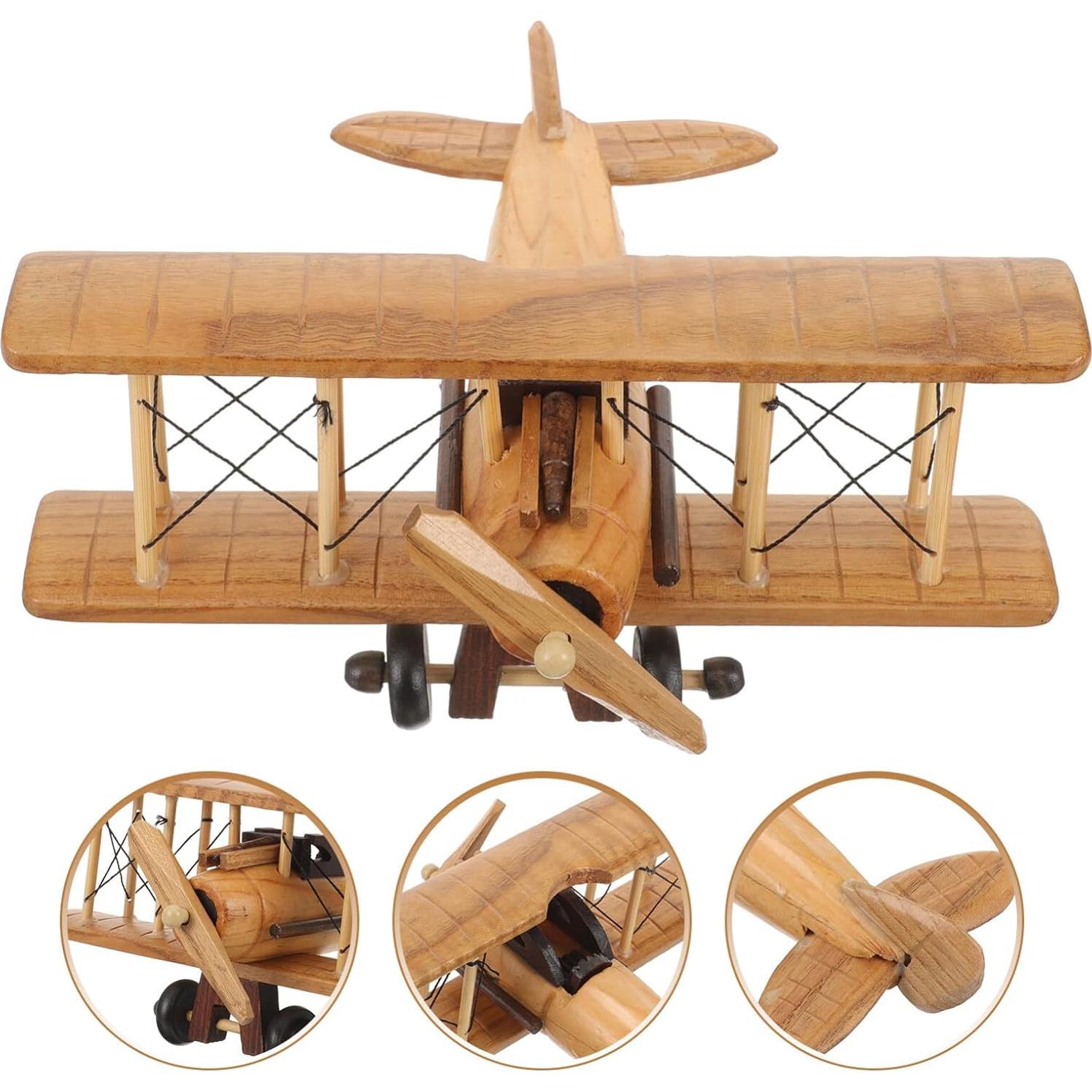 Modelo de avión de madera Garneck 20x20 cm decoración vintage