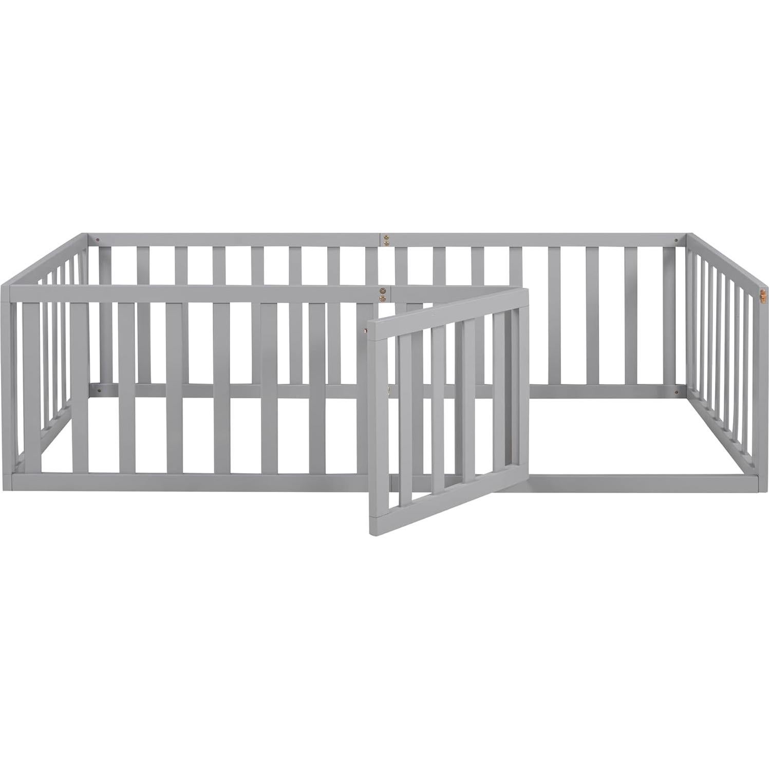 Cama de Piso Merax Twin Montessori con Barandillas y Puerta Gris