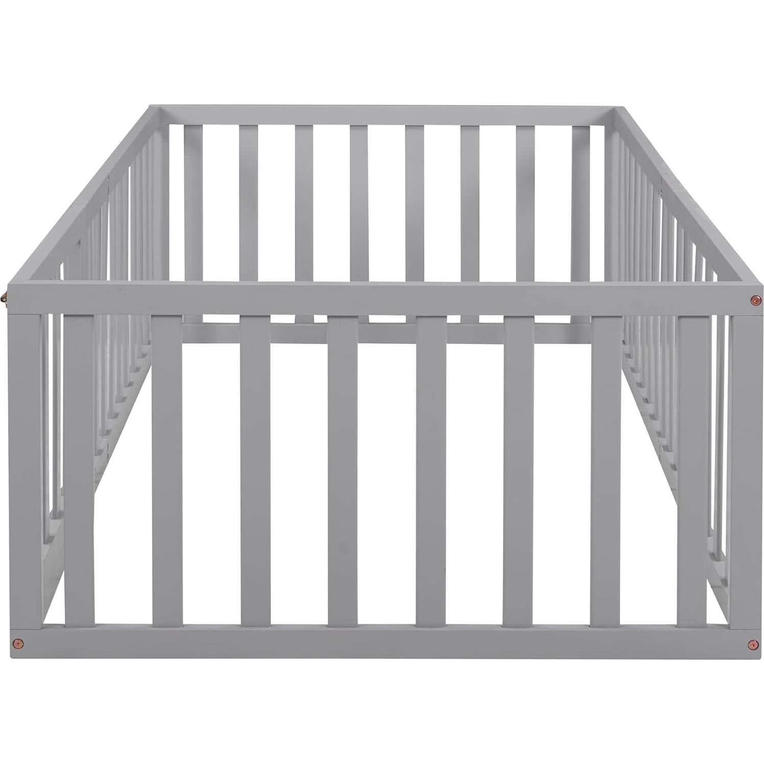 Cama de Piso Merax Twin Montessori con Barandillas y Puerta Gris