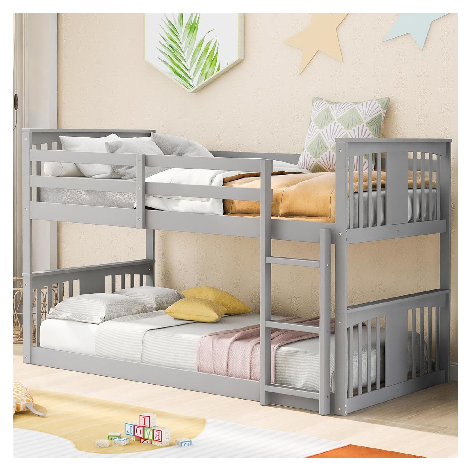 Cama Litera Individual Bellemave Gris con Barandillas y Escalera