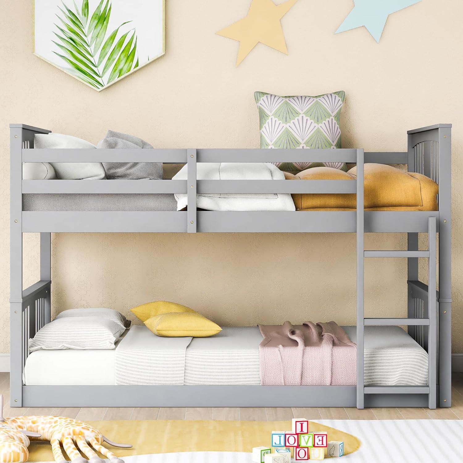 Cama Litera Individual Bellemave Gris con Barandillas y Escalera