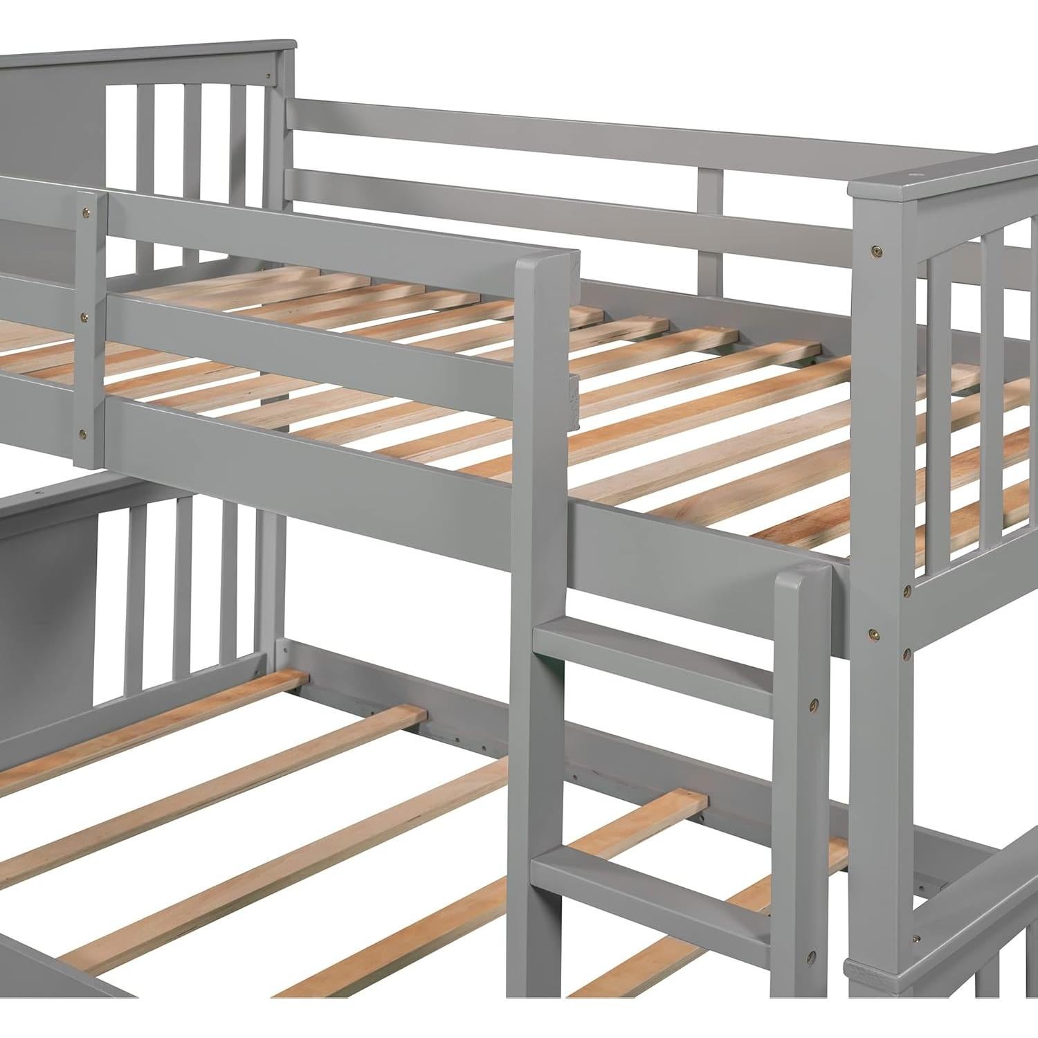 Cama Litera Individual Bellemave Gris con Barandillas y Escalera