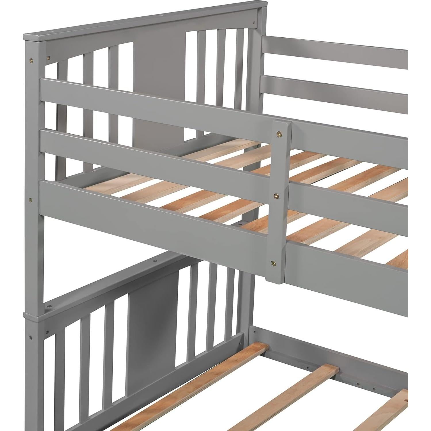 Cama Litera Individual Bellemave Gris con Barandillas y Escalera