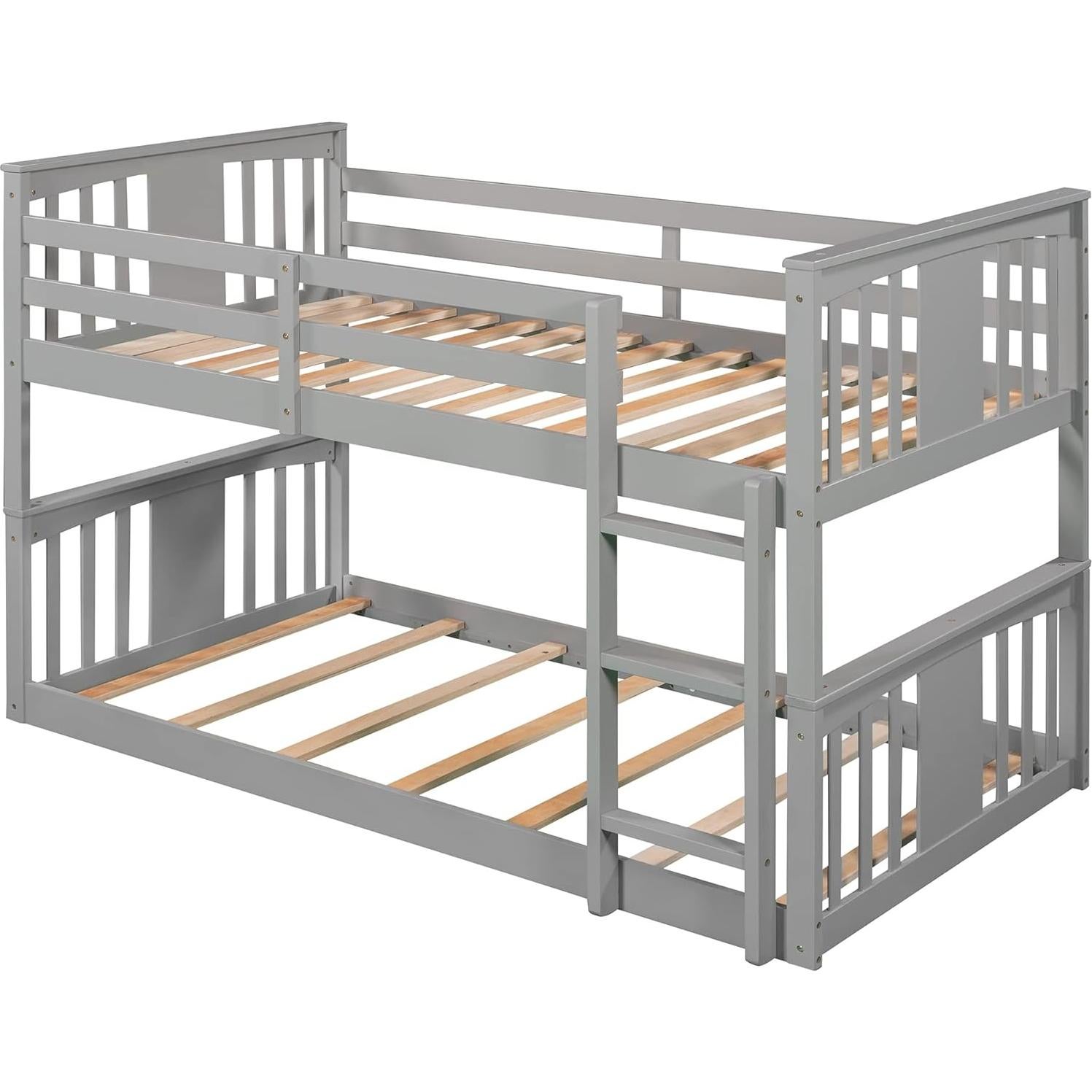 Cama Litera Individual Bellemave Gris con Barandillas y Escalera