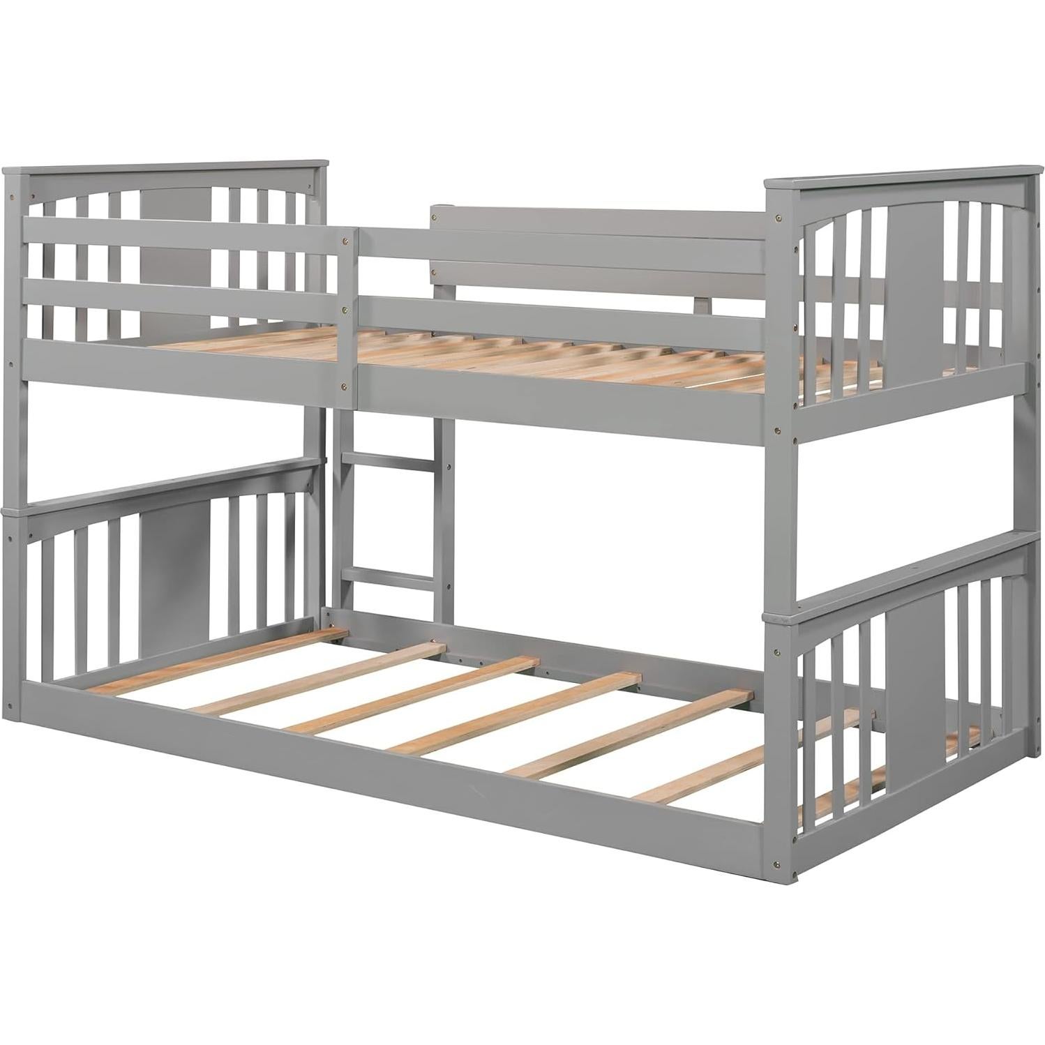 Cama Litera Individual Bellemave Gris con Barandillas y Escalera