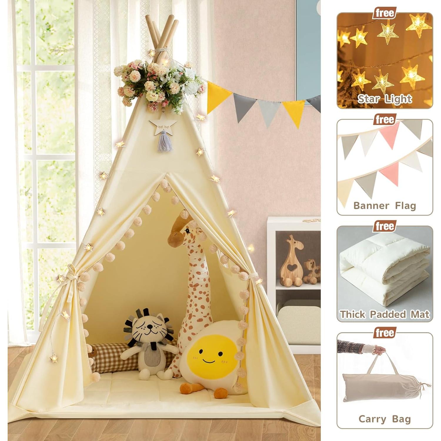 Tienda Teepee para Niños WIRHAO con Alfombra Acolchada 119cm