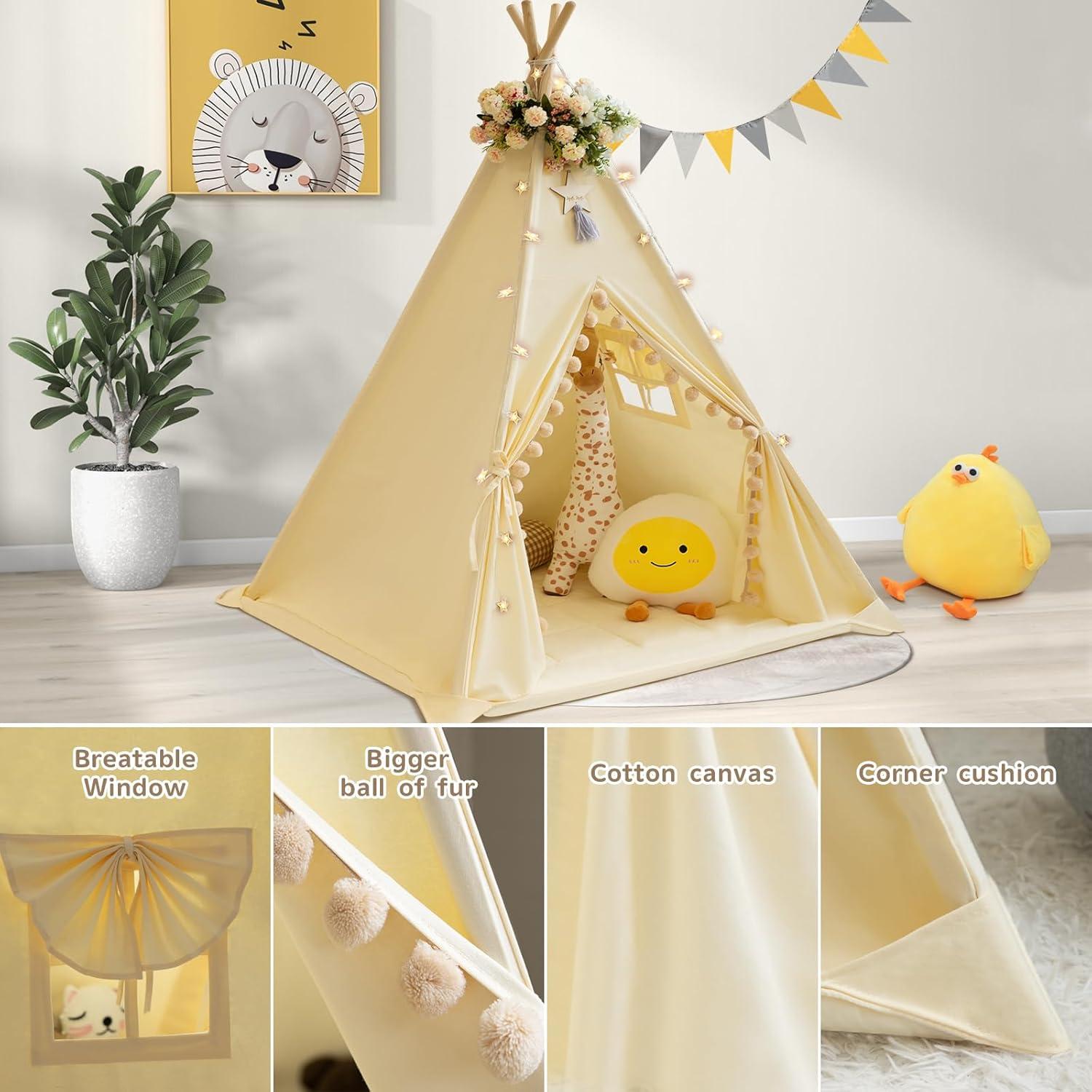 Tienda Teepee para Niños WIRHAO con Alfombra Acolchada 119cm
