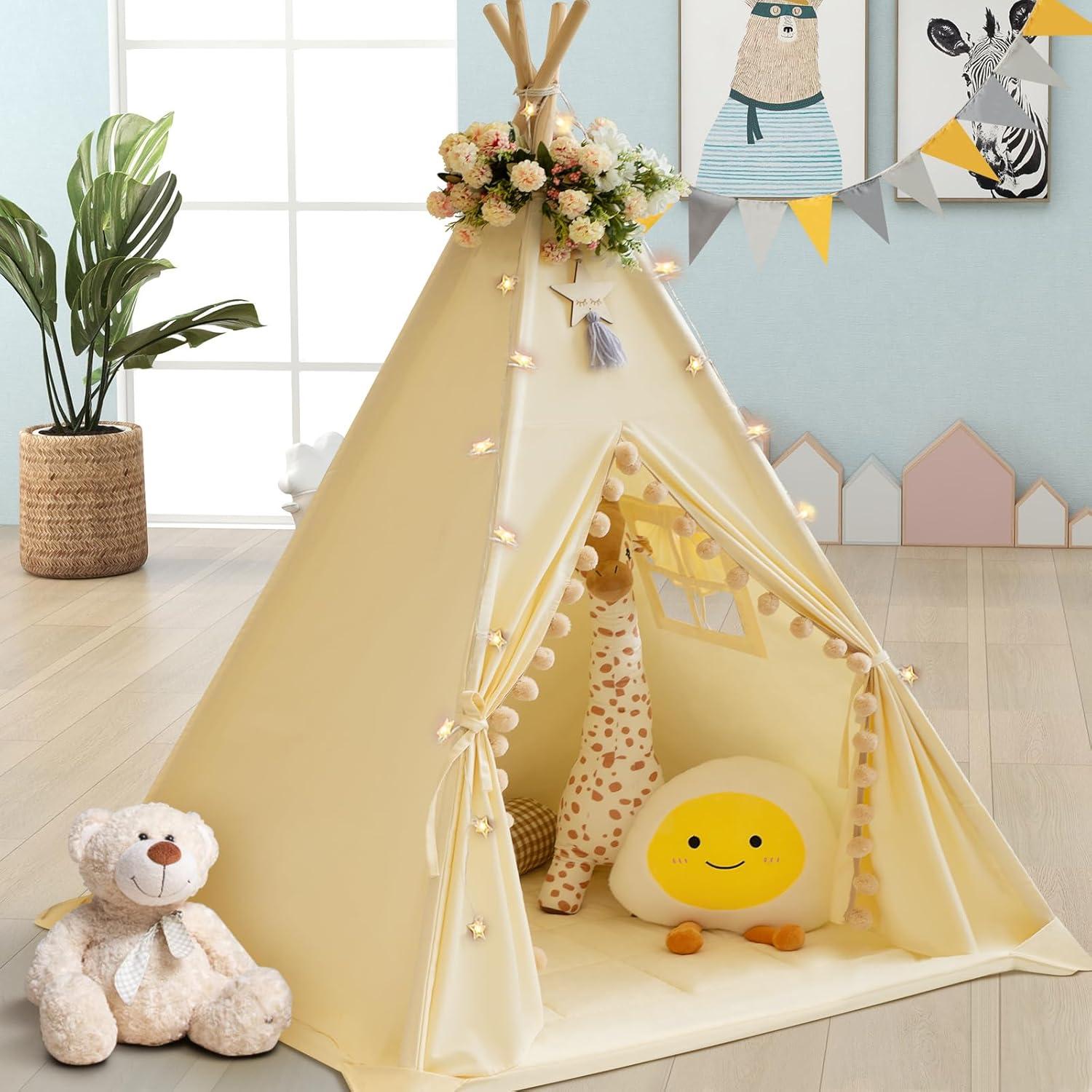 Tienda Teepee para Niños WIRHAO con Alfombra Acolchada 119cm