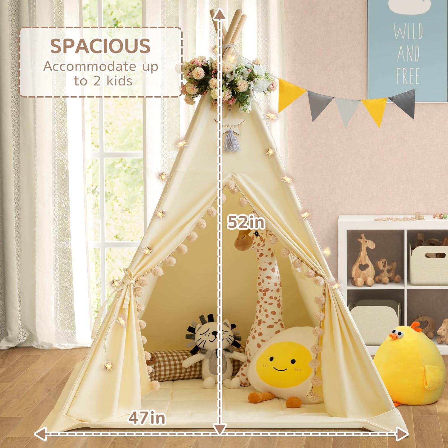Tienda Teepee para Niños WIRHAO con Alfombra Acolchada 119cm