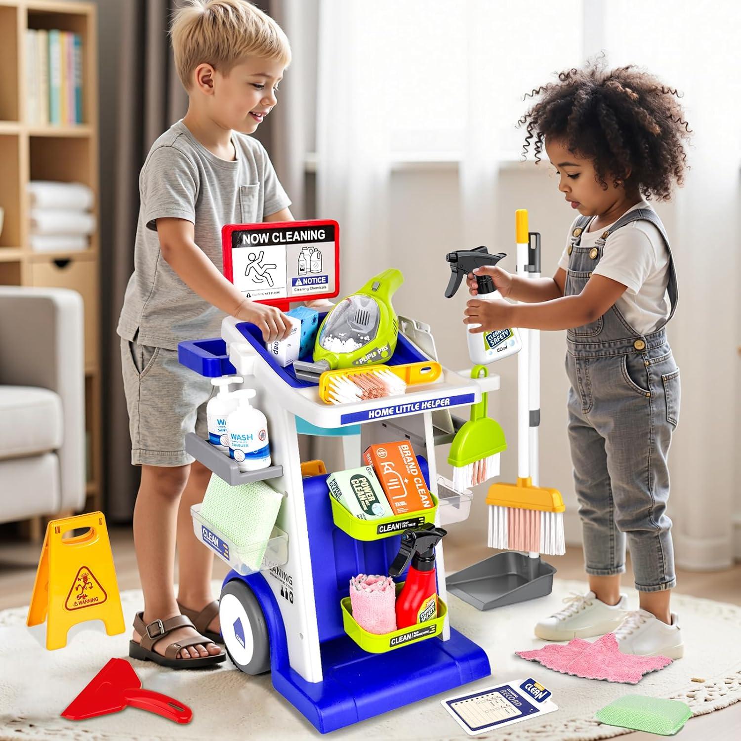 Juego de Carrito de Limpieza Pupu Pig para Niños - Azul