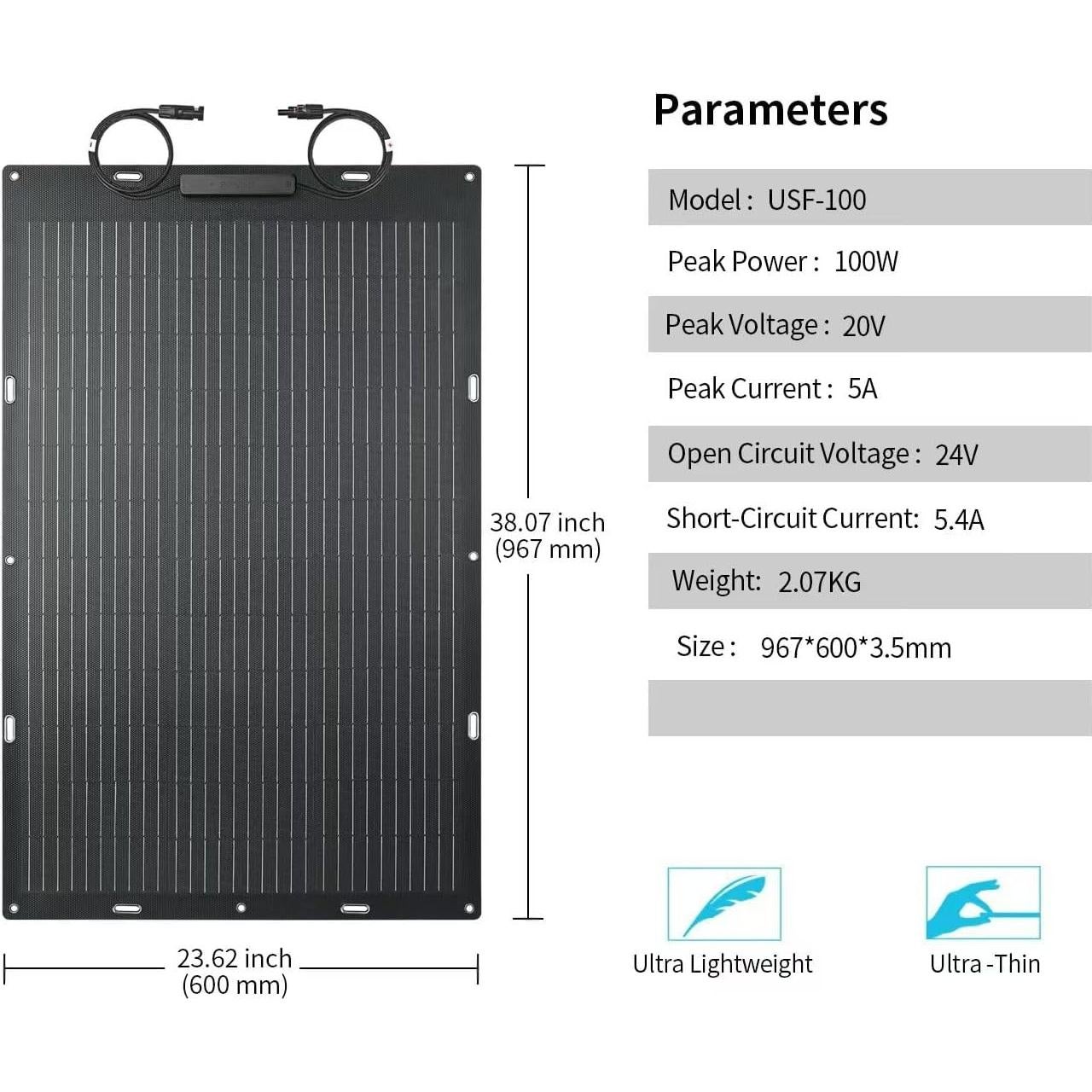Panel Solar Flexible 200W Greenmagic 2pcs 100W 12V Alta Eficiencia