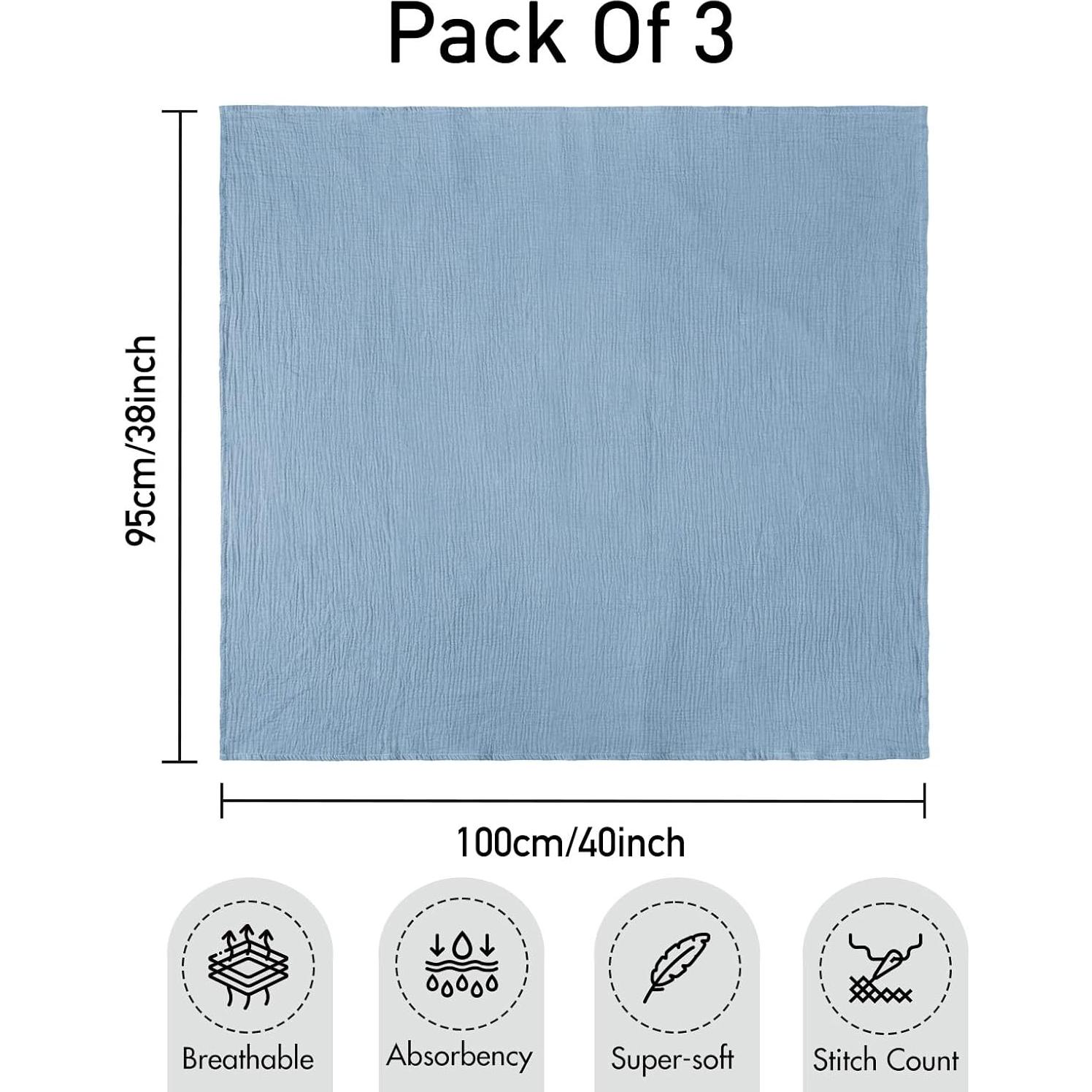 Mantas de Muselina GLLQUEN BABY - Paquete de 3, 96.5x101.6cm