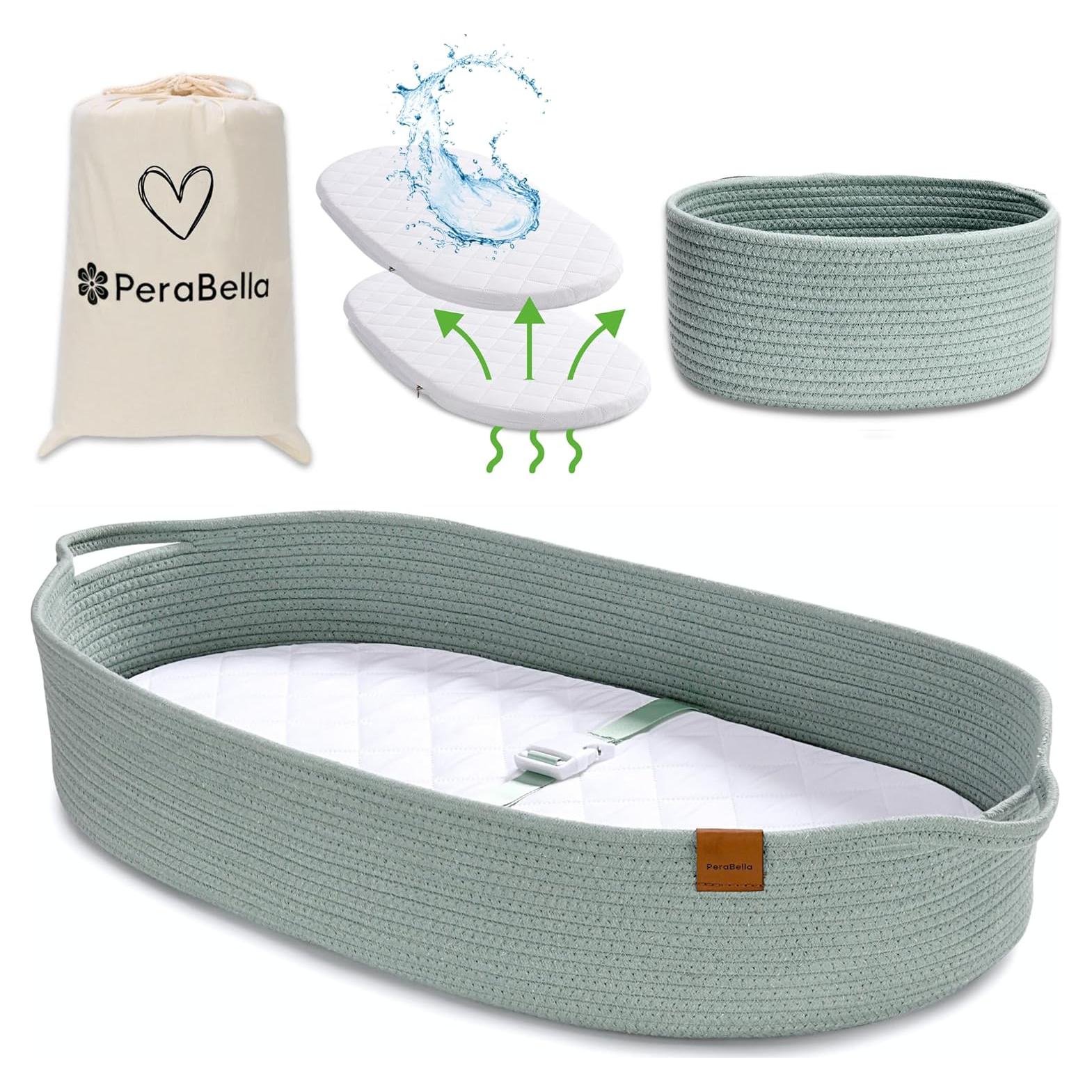 Baby Changing Basket for Baby Dresser, Moses Basket for Babies, Cotton Rope Diaper Changing Basket, Unisex Baby Moses Basket, Foam Diaper Changing Pad for Dresser, Changing Table Topper for Dresser