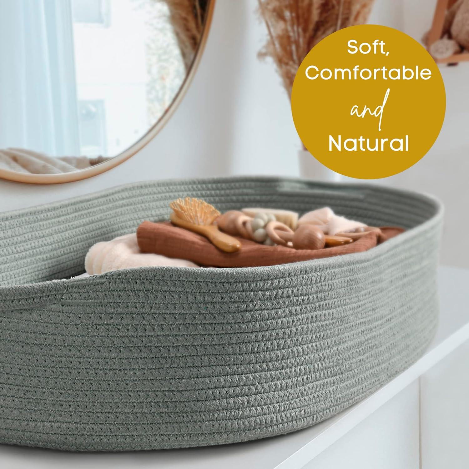 Baby Changing Basket for Baby Dresser, Moses Basket for Babies, Cotton Rope Diaper Changing Basket, Unisex Baby Moses Basket, Foam Diaper Changing Pad for Dresser, Changing Table Topper for Dresser