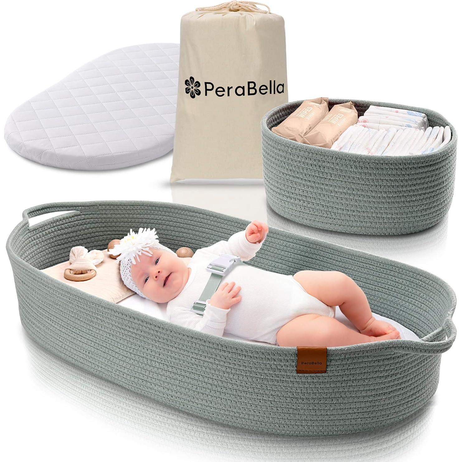 Baby Changing Basket for Baby Dresser, Moses Basket for Babies, Cotton Rope Diaper Changing Basket, Unisex Baby Moses Basket, Foam Diaper Changing Pad for Dresser, Changing Table Topper for Dresser