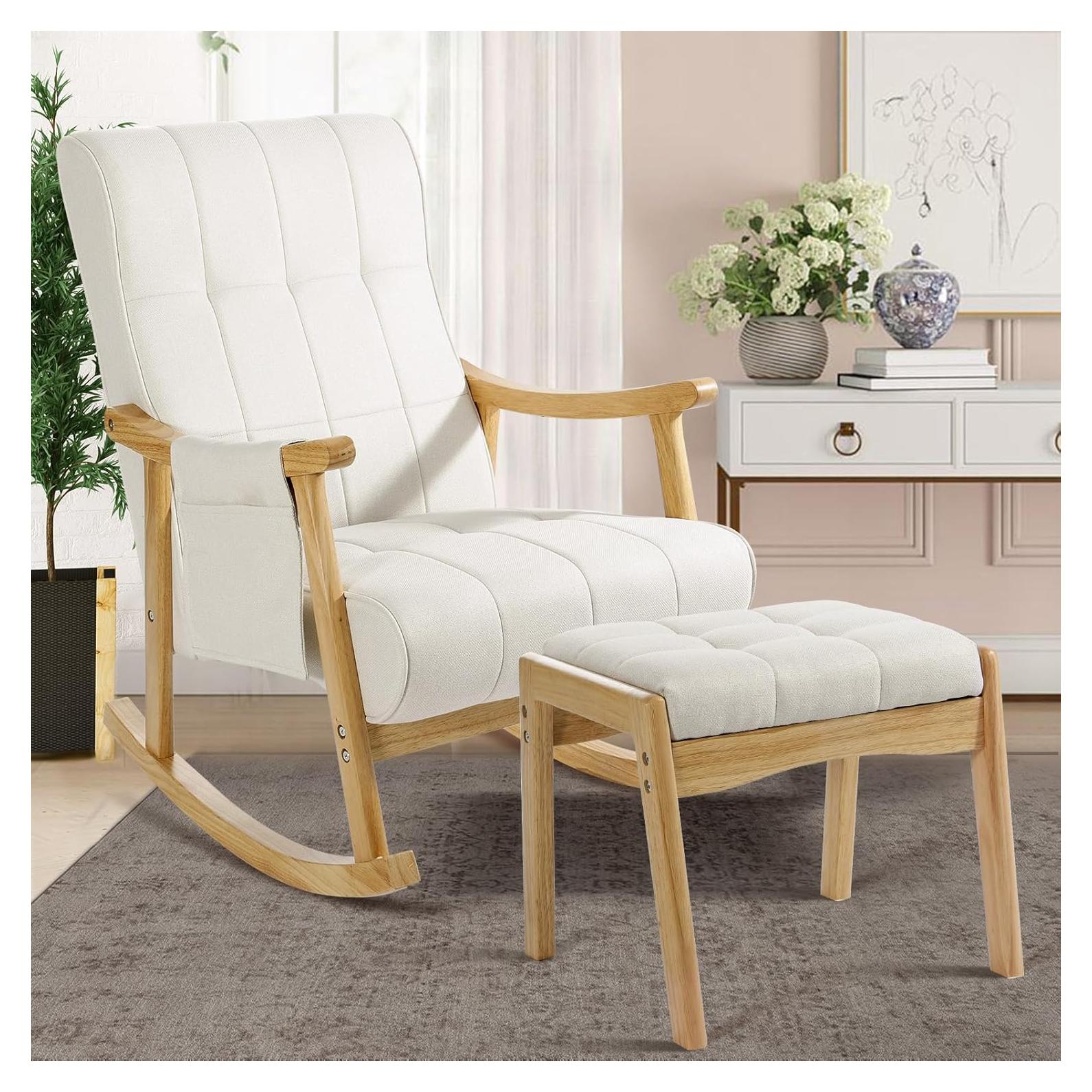 Silla Balancín Tapizada NobleMood con Otomán - Madera Burlywood