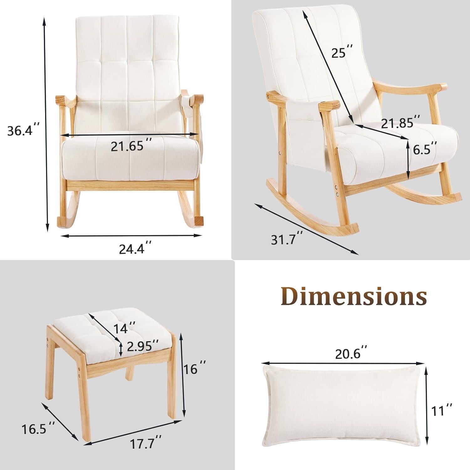 Silla Balancín Tapizada NobleMood con Otomán - Madera Burlywood