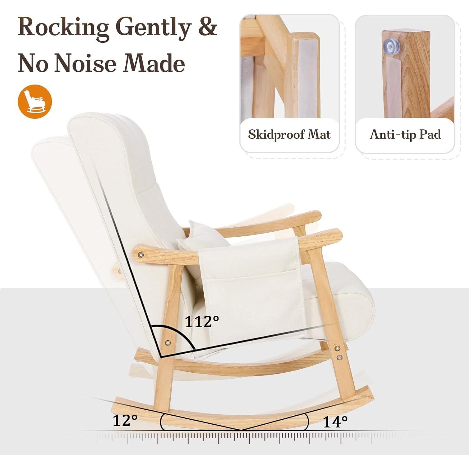 Silla Balancín Tapizada NobleMood con Otomán - Madera Burlywood