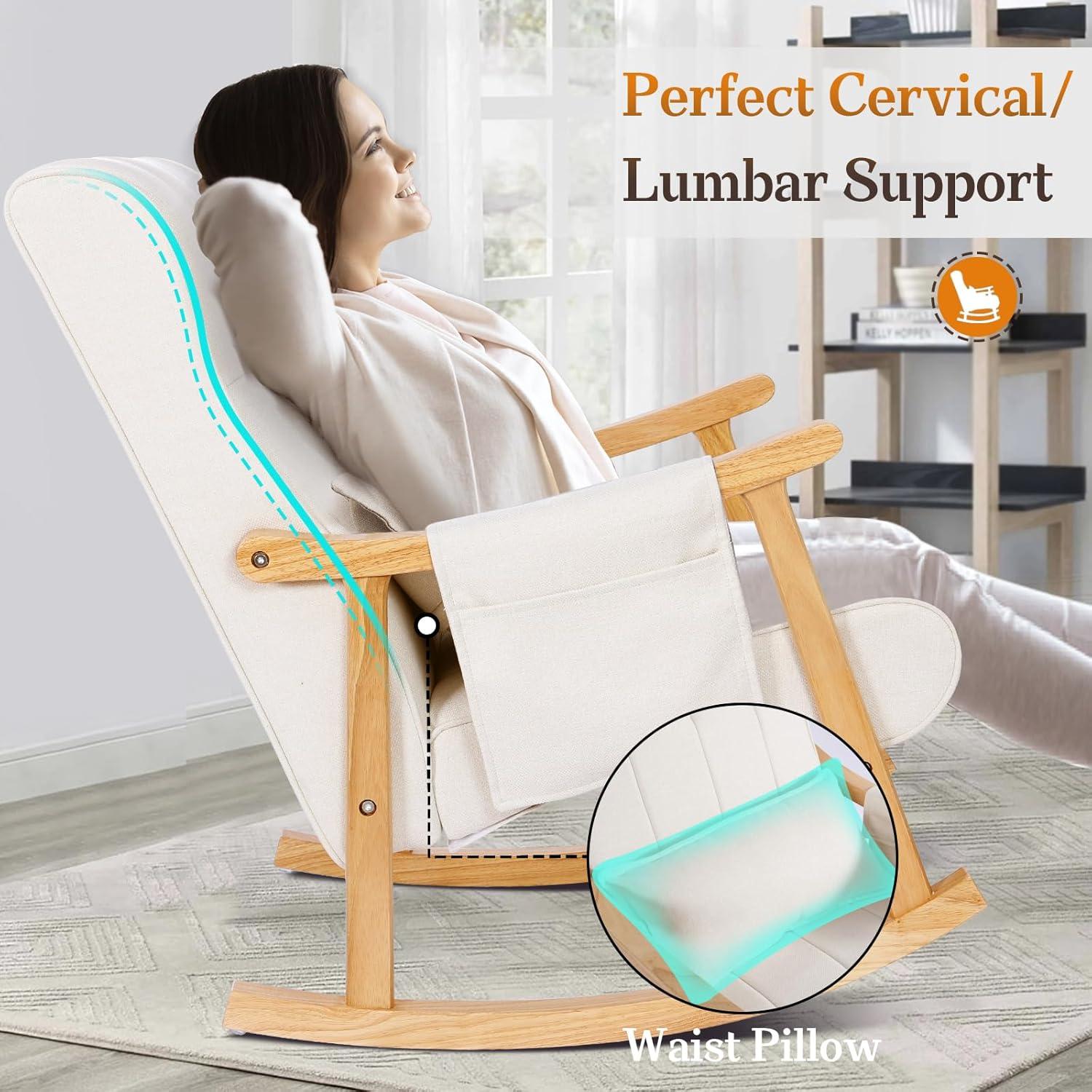 Silla Balancín Tapizada NobleMood con Otomán - Madera Burlywood