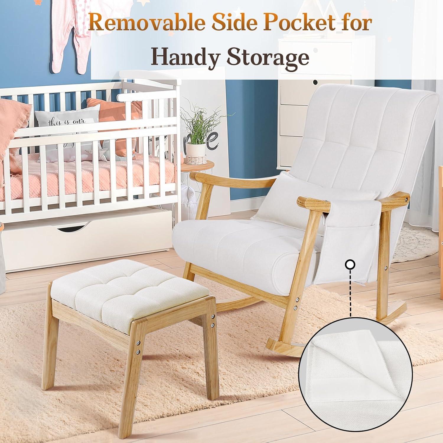 Silla Balancín Tapizada NobleMood con Otomán - Madera Burlywood