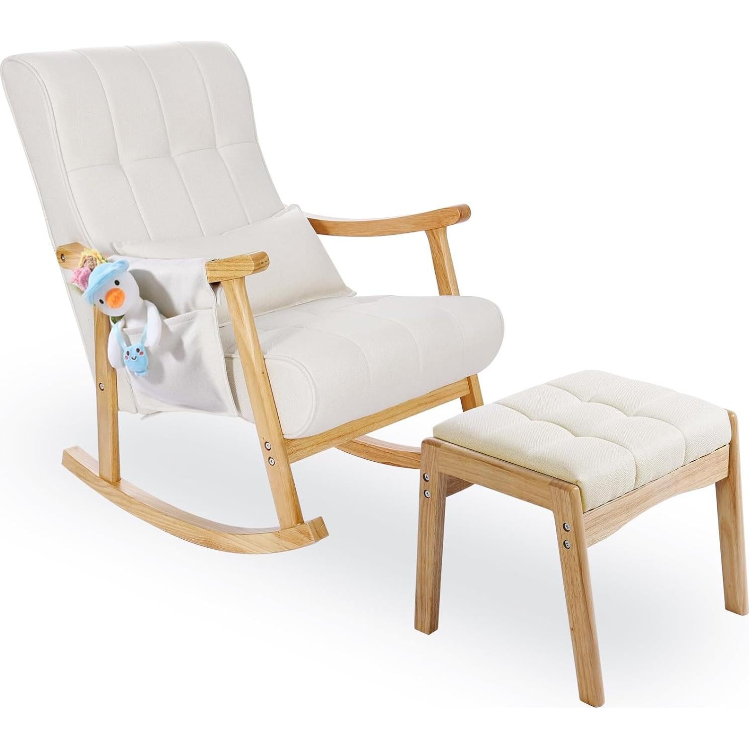 Silla Balancín Tapizada NobleMood con Otomán - Madera Burlywood