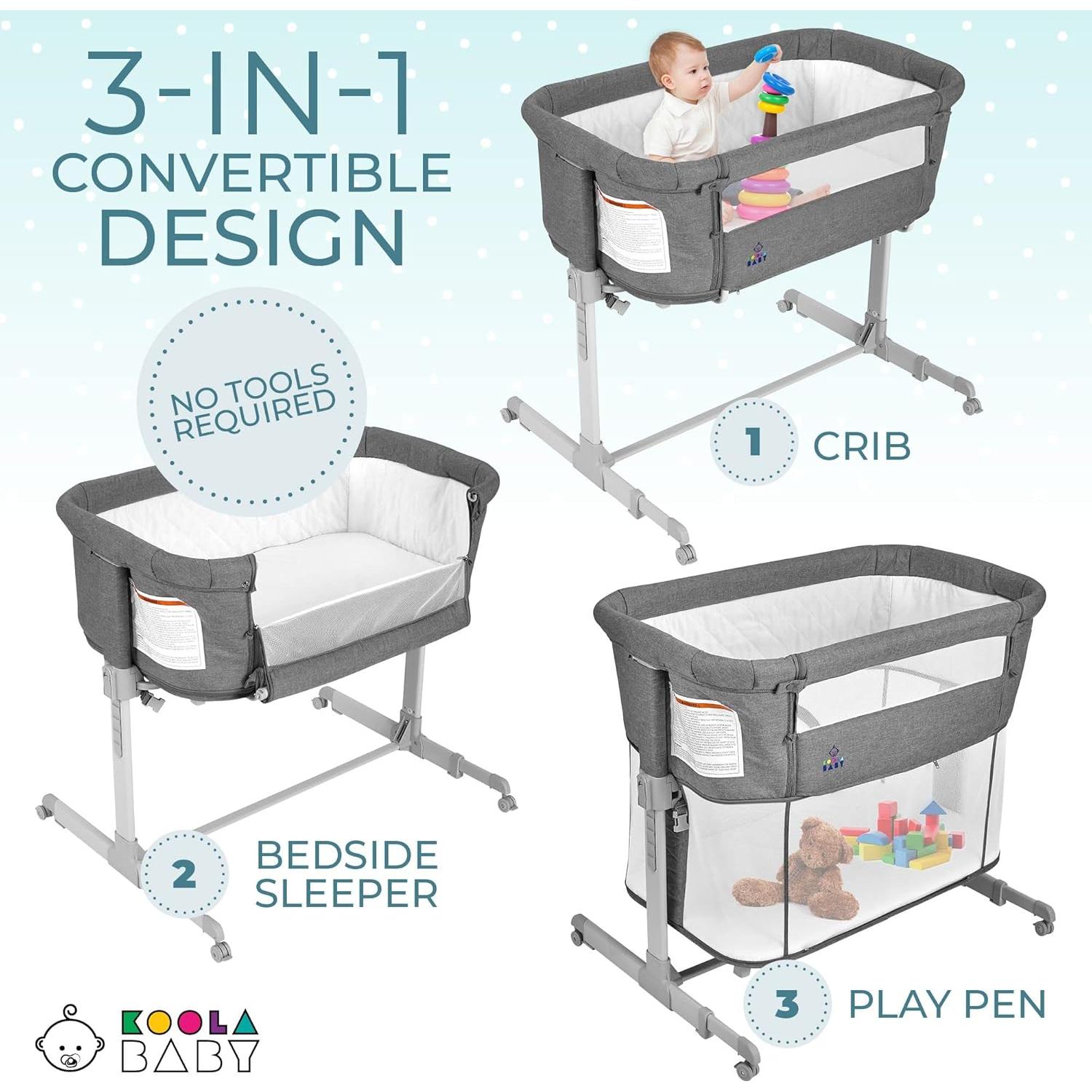 Cuna 3 en 1 KoolaBaby Gris Plegable Lateral y Parque Infantil