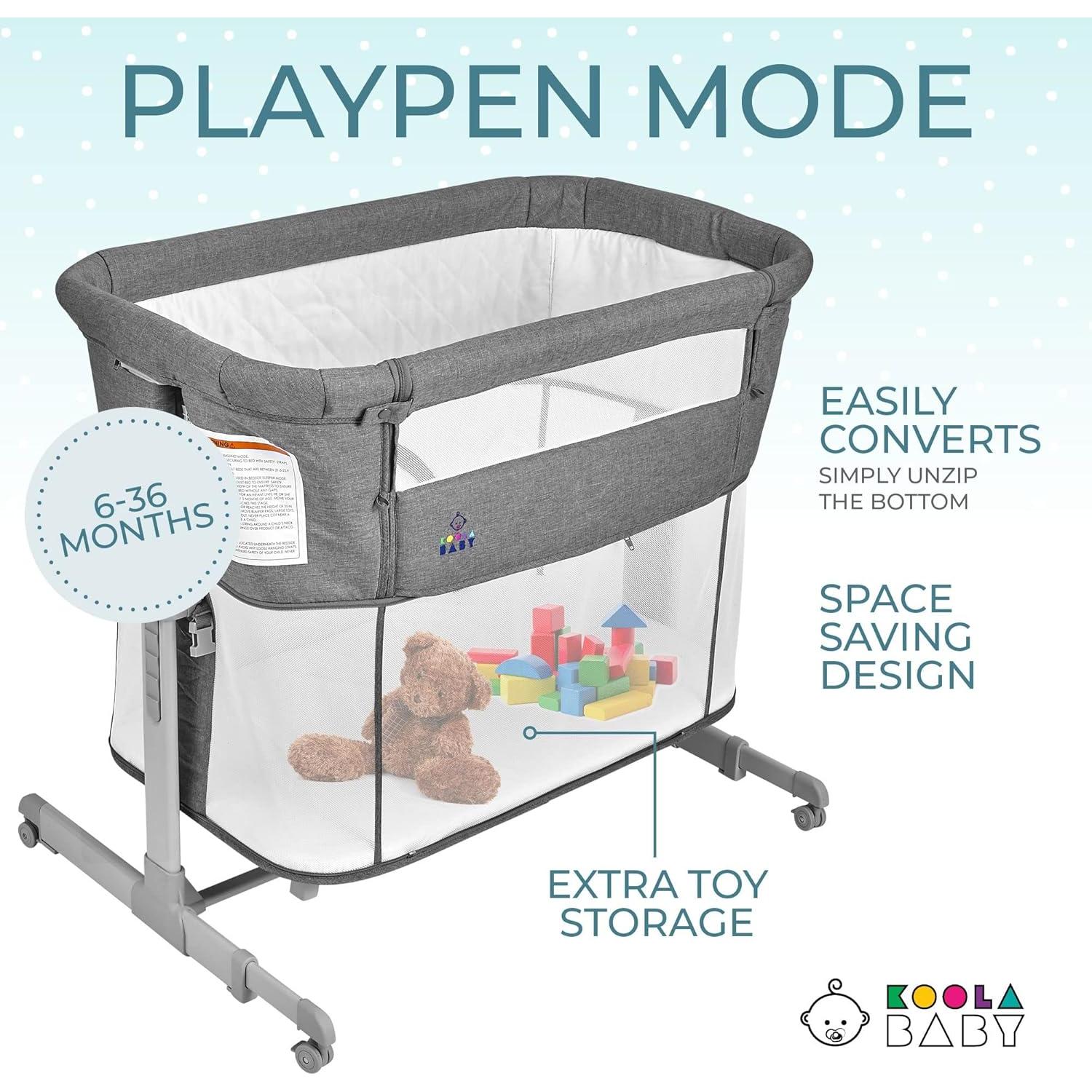 Cuna 3 en 1 KoolaBaby Gris Plegable Lateral y Parque Infantil