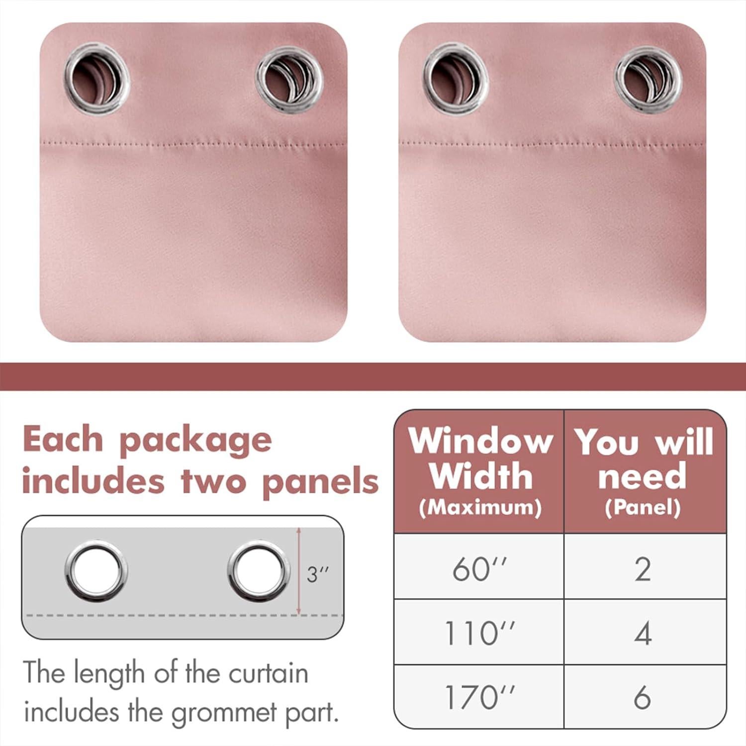 Cortinas Opacas MIULEE 2 Paneles 106.68 x 160.02 cm Rosa Bebé