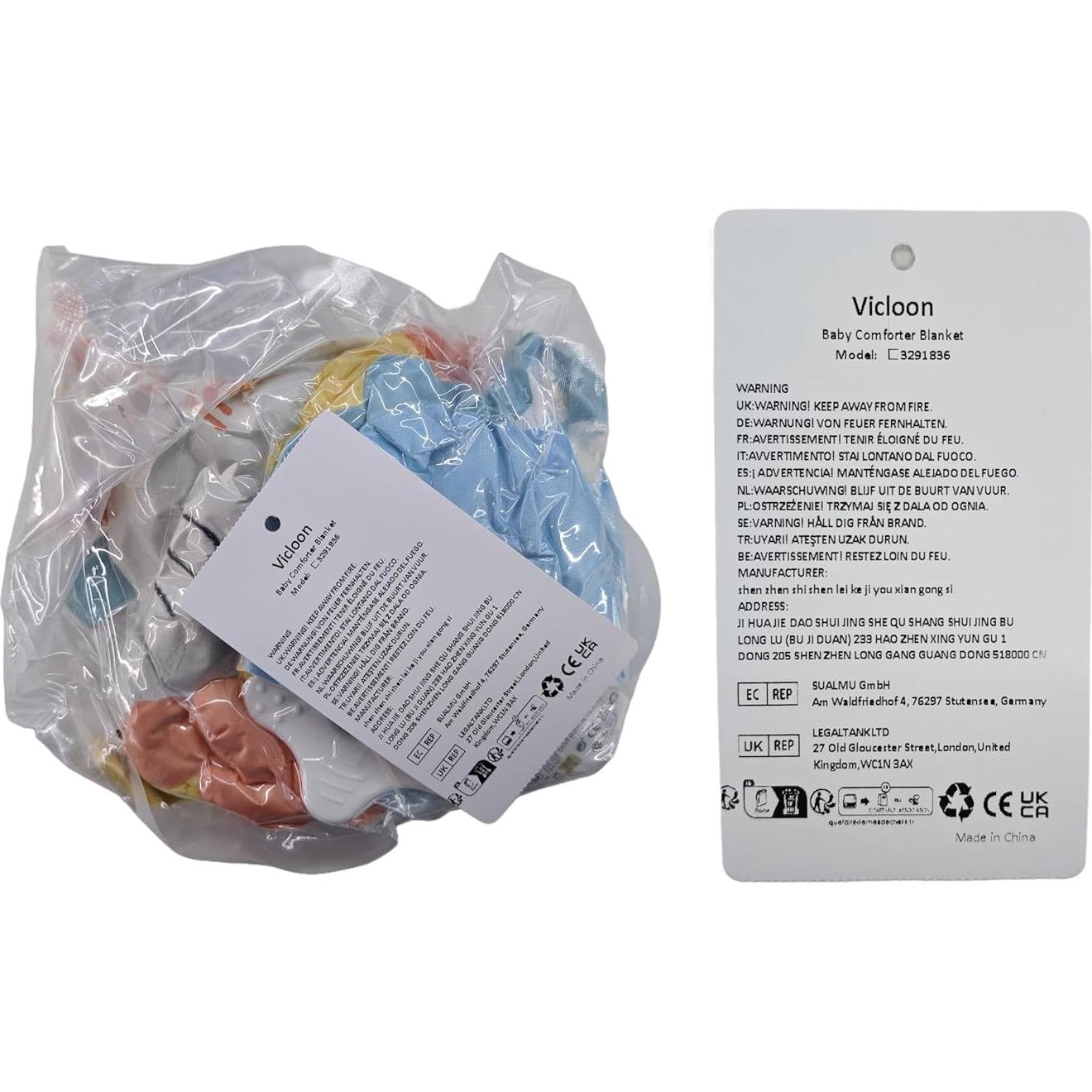 Manta de Seguridad para Bebé Vicloon Elefante 31x31 cm Azul