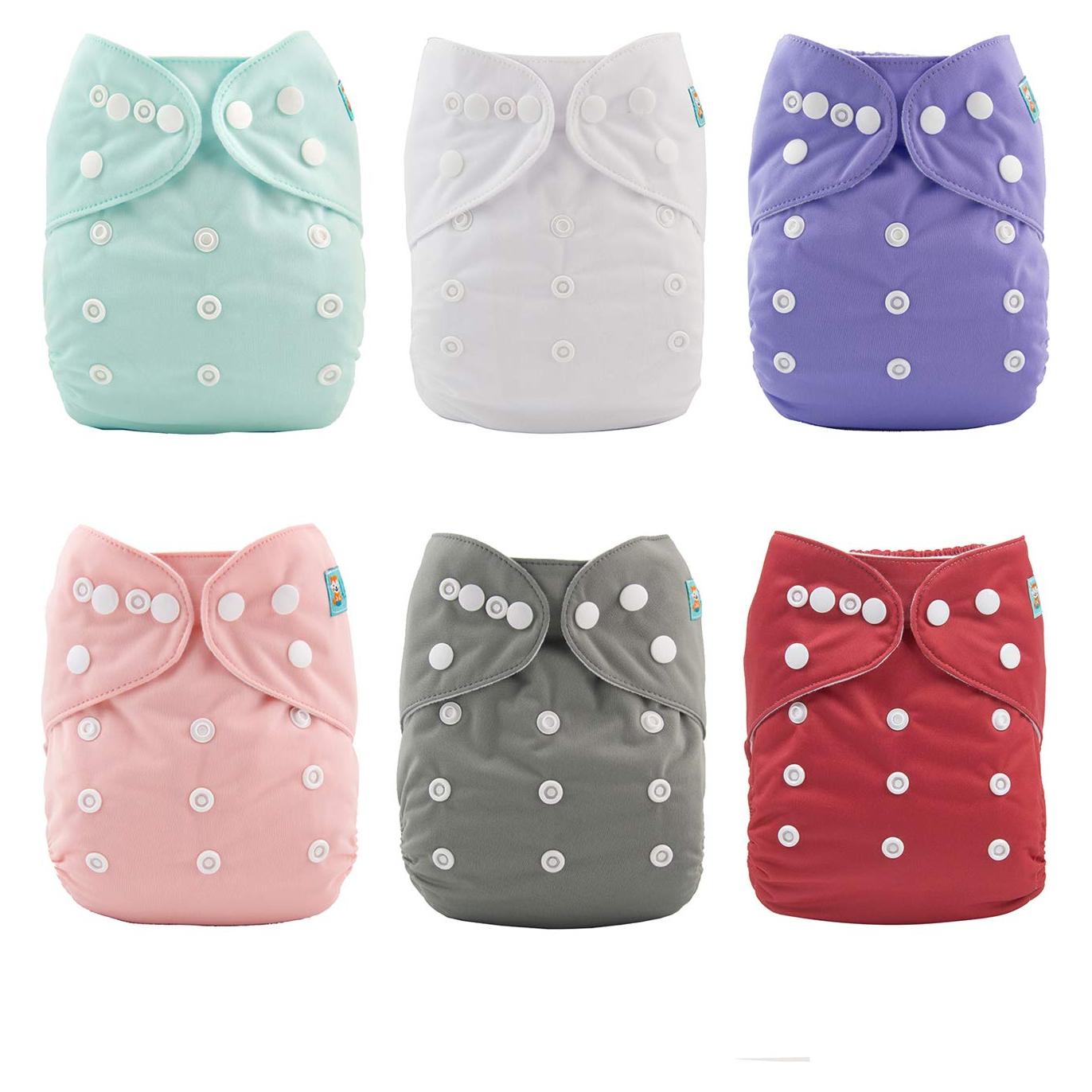 Paquete de 6 Pañales de Tela ALVABABY Ajustables 12 Inserciones