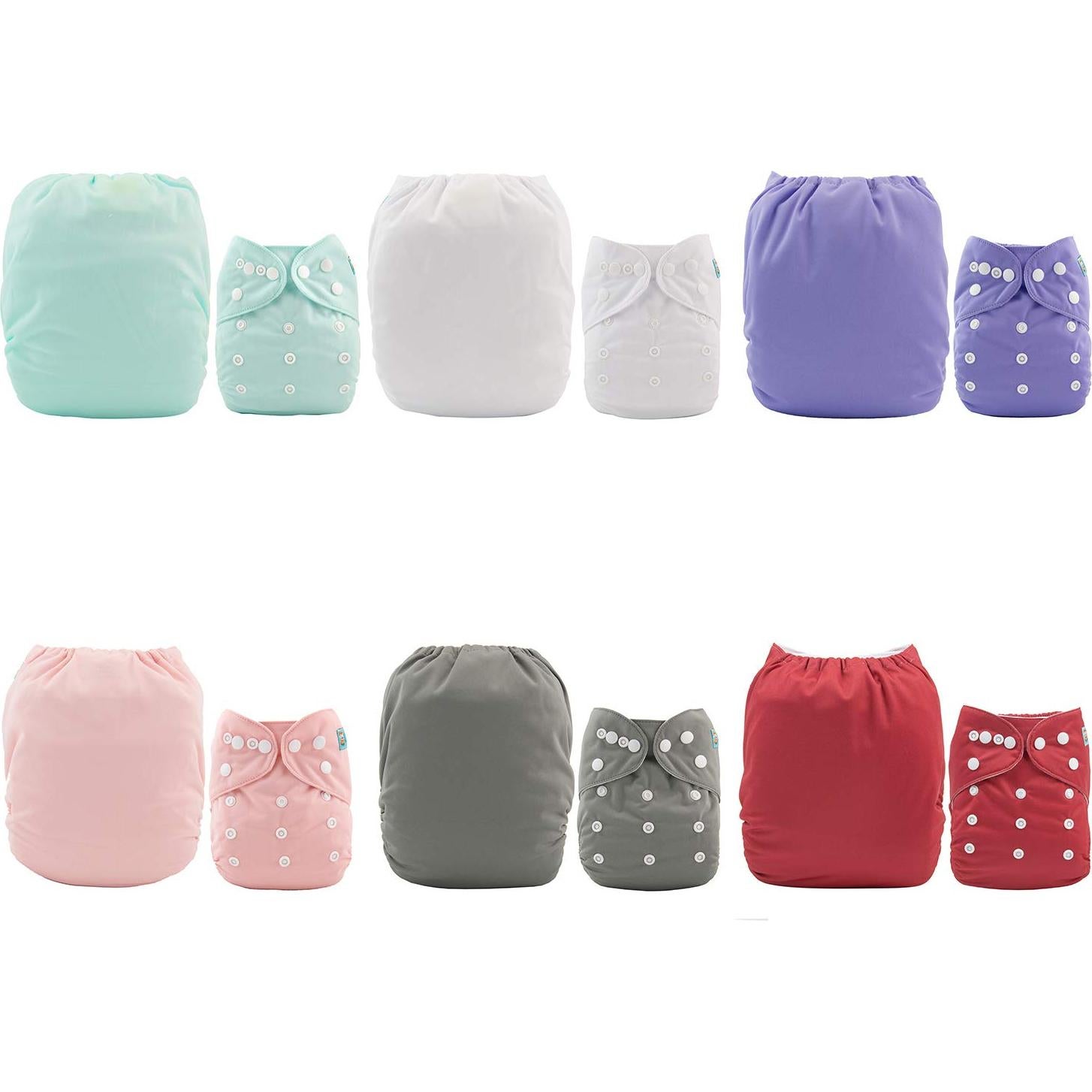 Paquete de 6 Pañales de Tela ALVABABY Ajustables 12 Inserciones