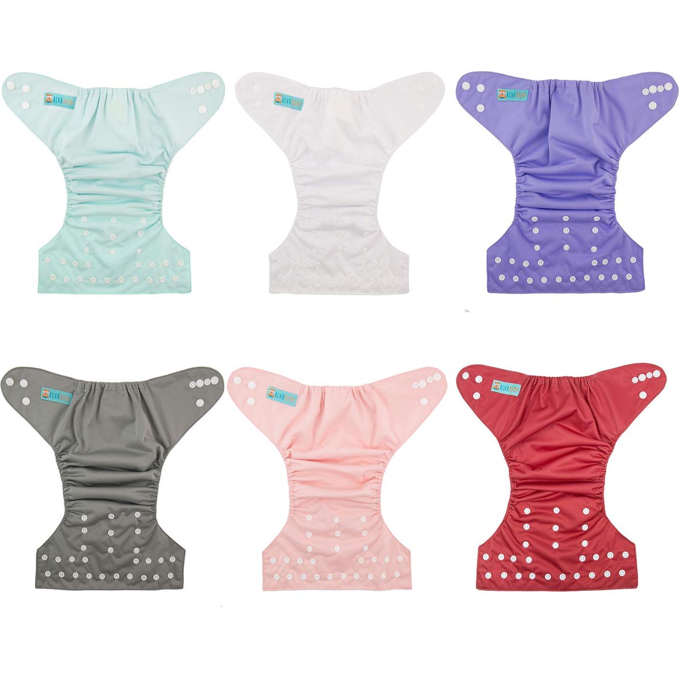 Paquete de 6 Pañales de Tela ALVABABY Ajustables 12 Inserciones