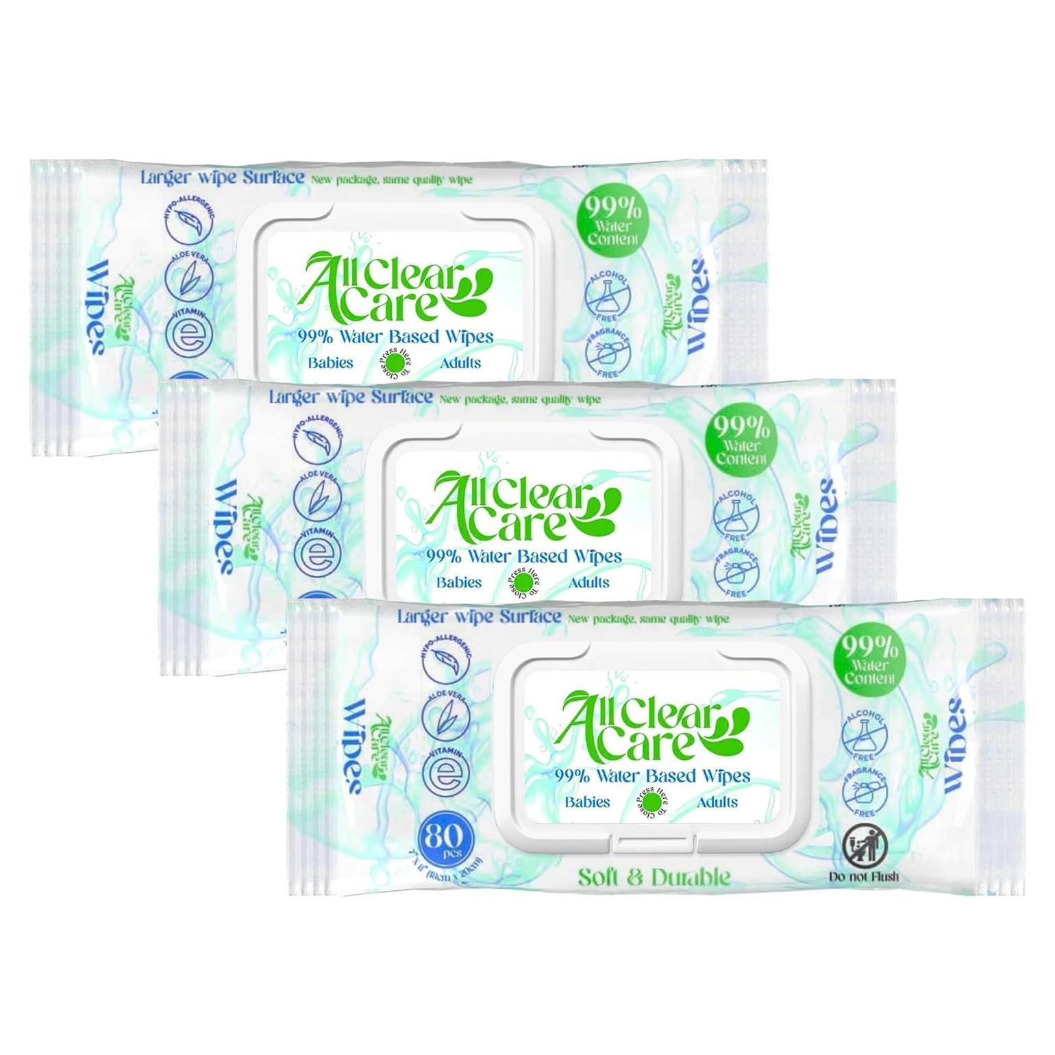 Toallitas Hipoalergénicas All Clear Care 240 Unidades 99% Agua