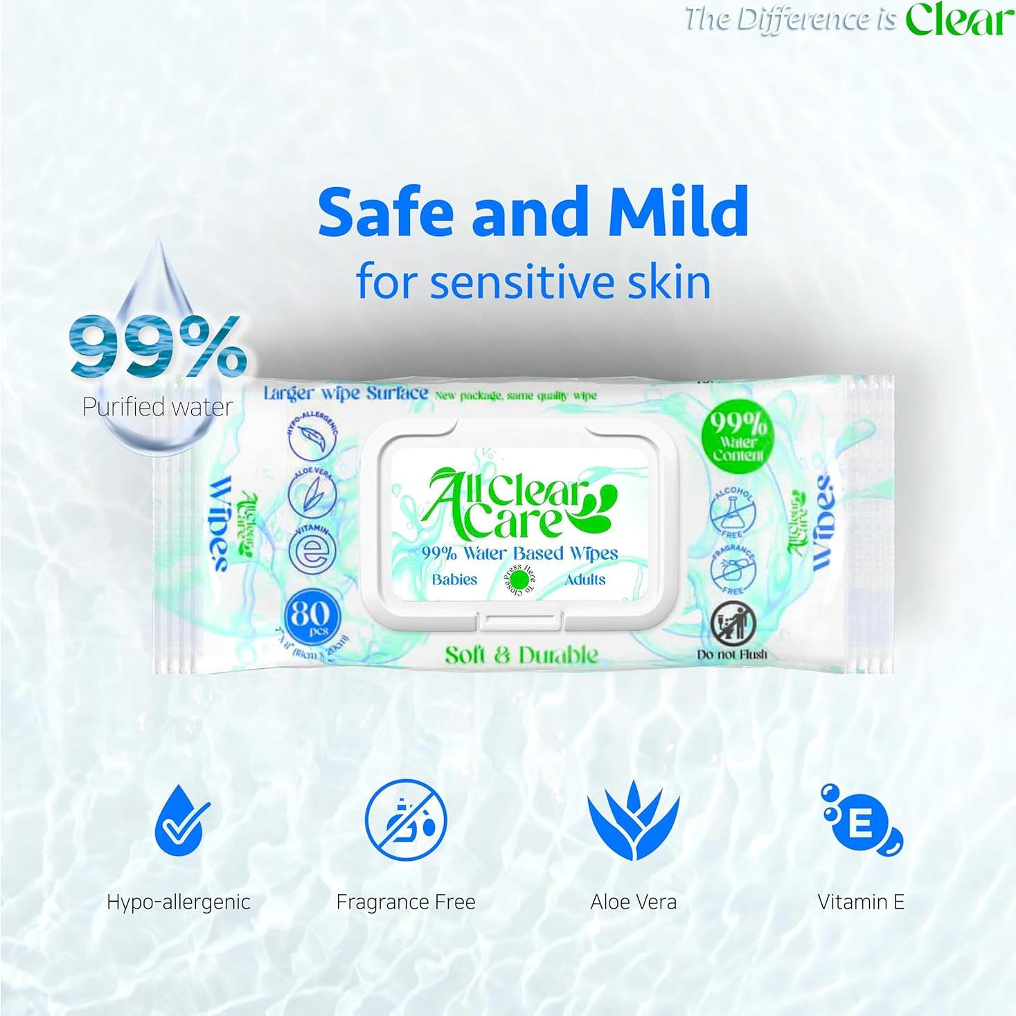 Toallitas Hipoalergénicas All Clear Care 240 Unidades 99% Agua