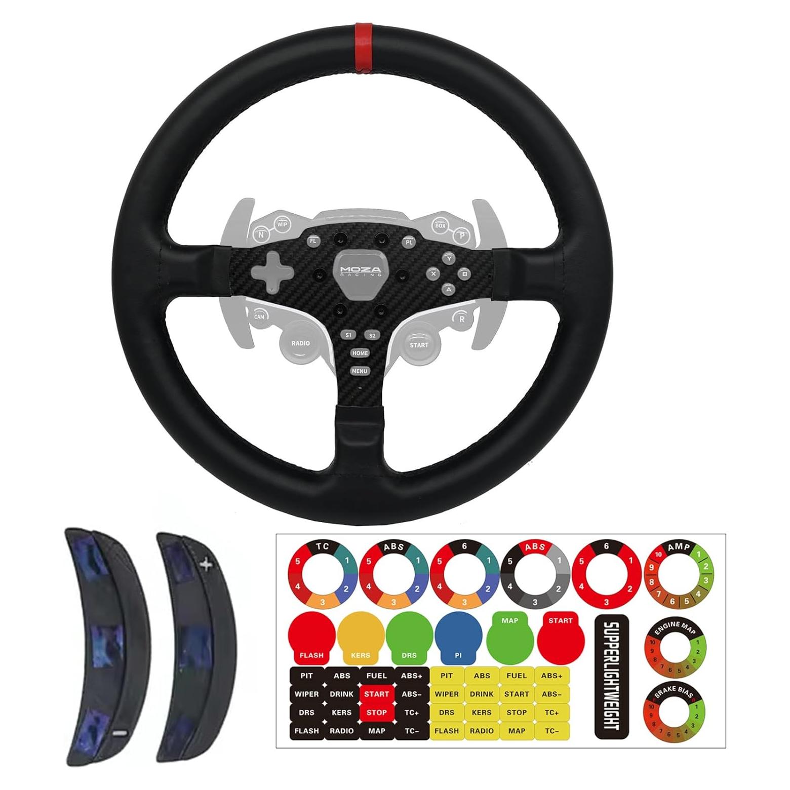 Volante de carreras 33cm Obokidlyamor fibra de carbono con cuero