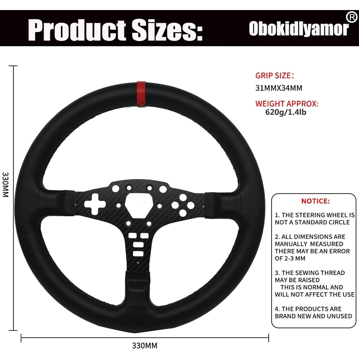 Volante de carreras 33cm Obokidlyamor fibra de carbono con cuero