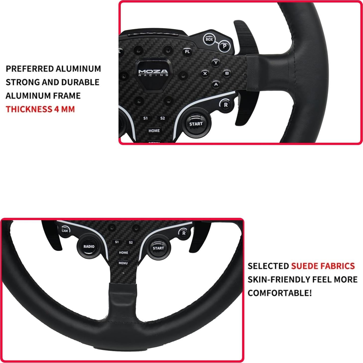 Volante de carreras 33cm Obokidlyamor fibra de carbono con cuero