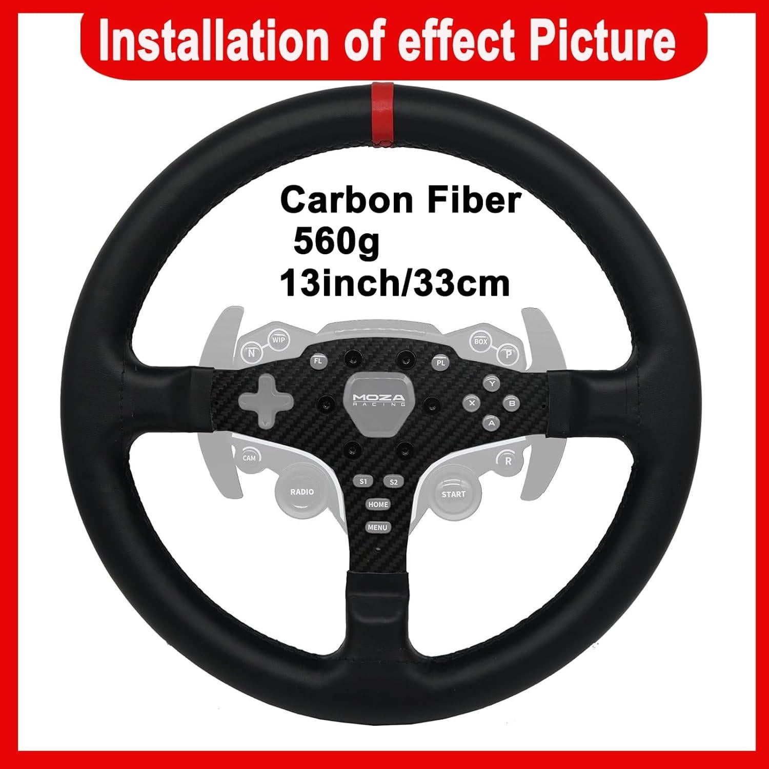 Volante de carreras 33cm Obokidlyamor fibra de carbono con cuero