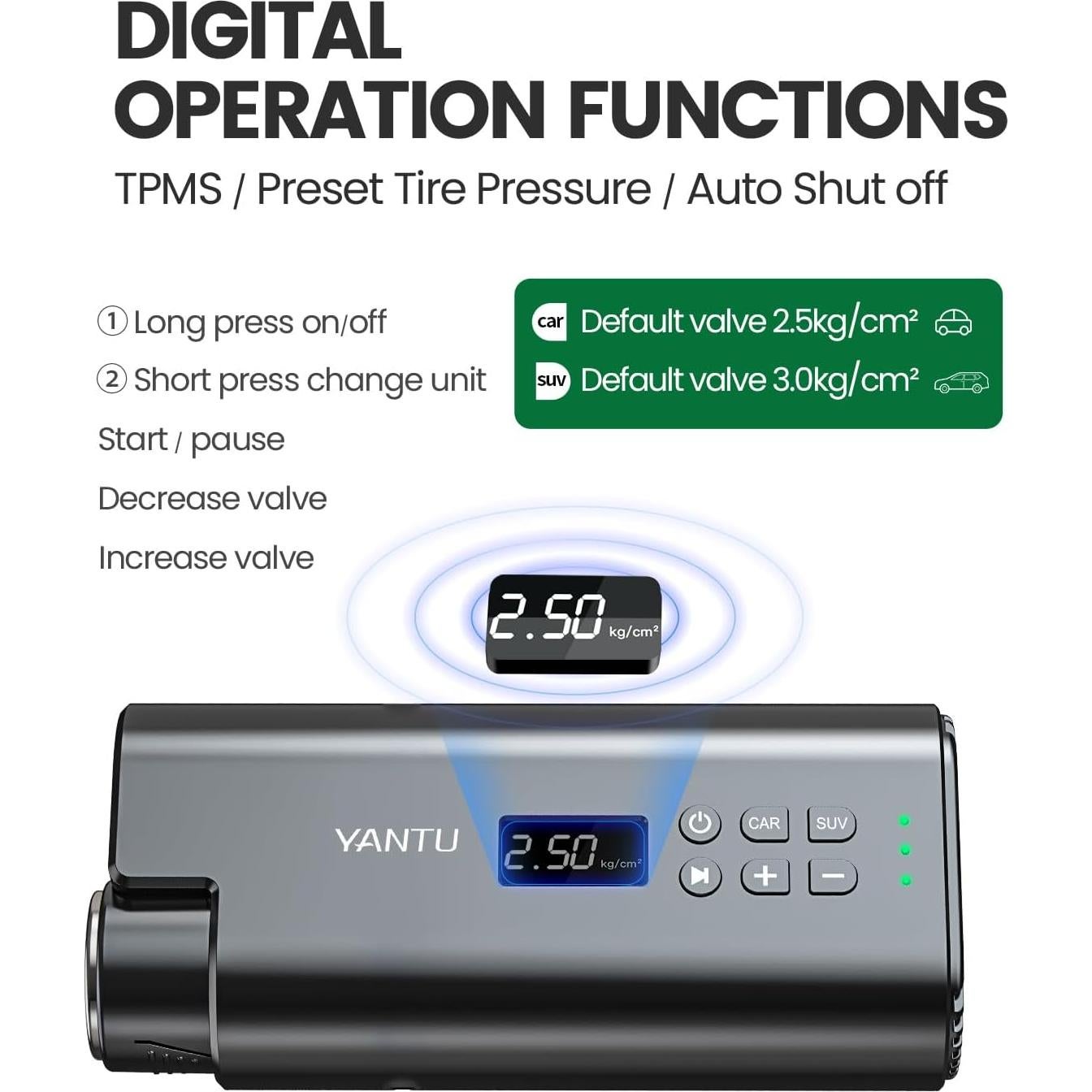 Compresor de Aire Portátil YANTU 12V con Pantalla Digital
