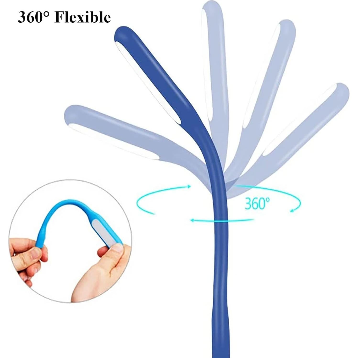 Mini Flexible Light, Portable USB Led Reading Night Lamp for PC Laptop Computer Notebook Power Bank - 2 Pack (Blue)