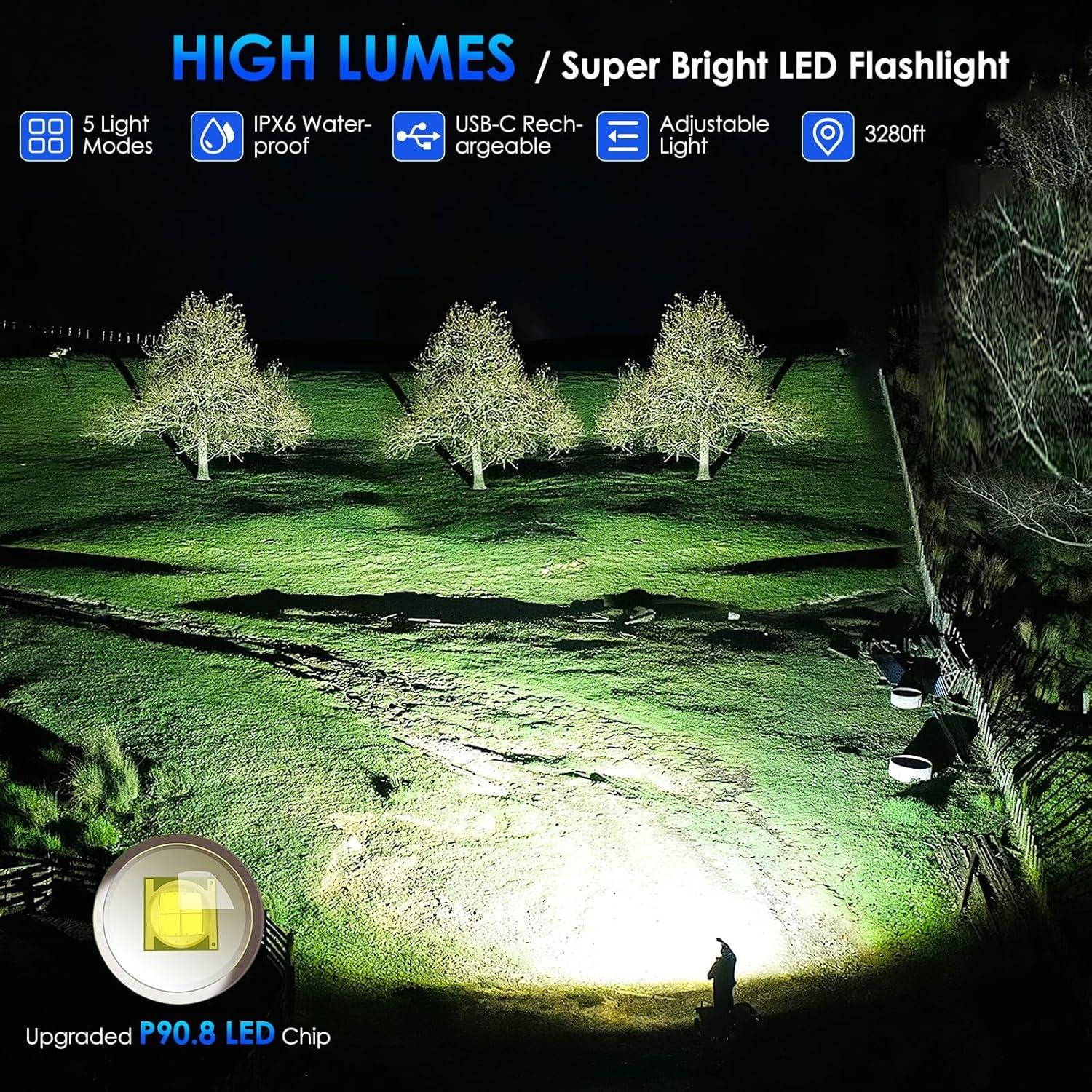 Linterna Táctica Recargable QOPOYU 90000 Lúmenes IPX7