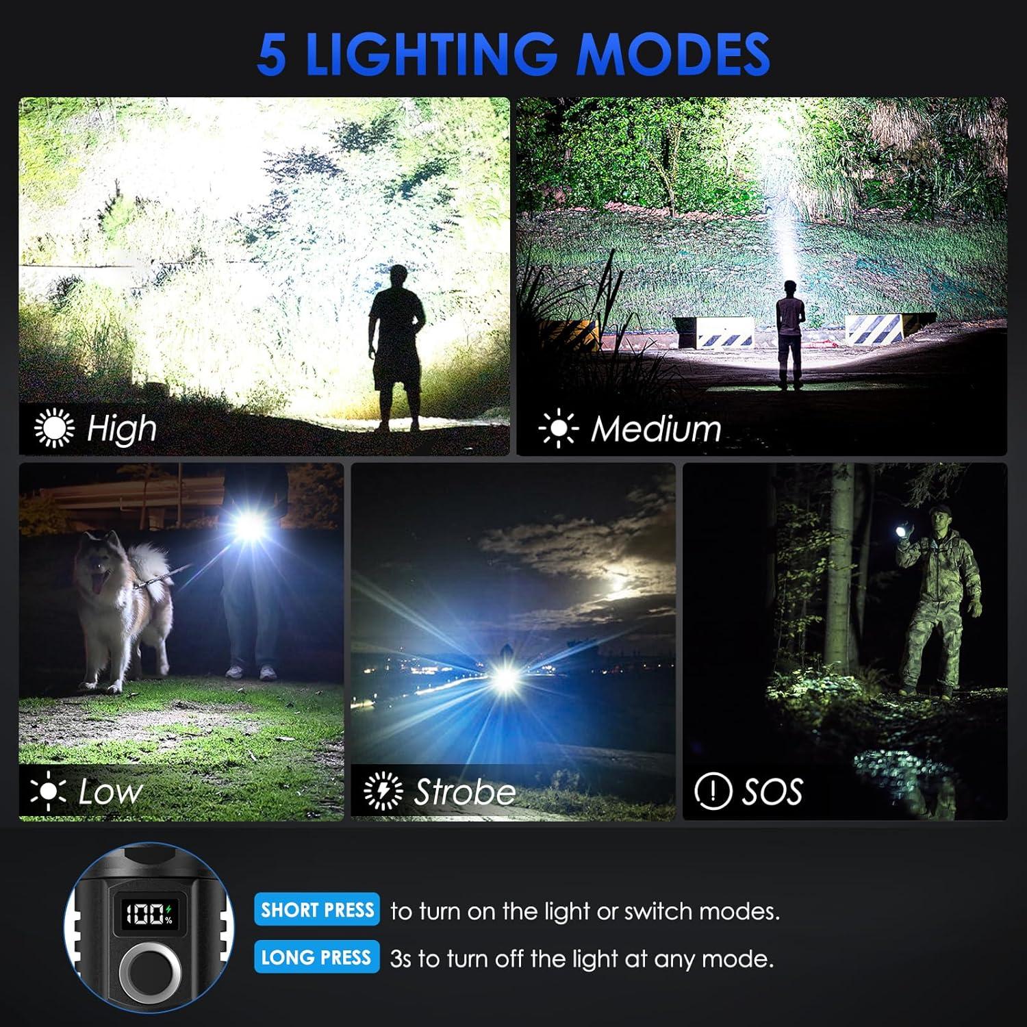 Linterna Táctica Recargable QOPOYU 90000 Lúmenes IPX7