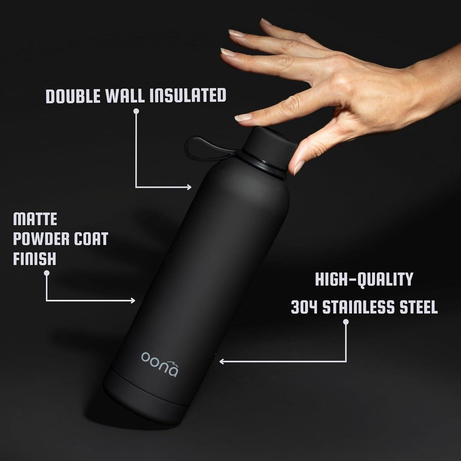 Botella de Agua Aislada OONA 750 ml Acero Inoxidable Negro