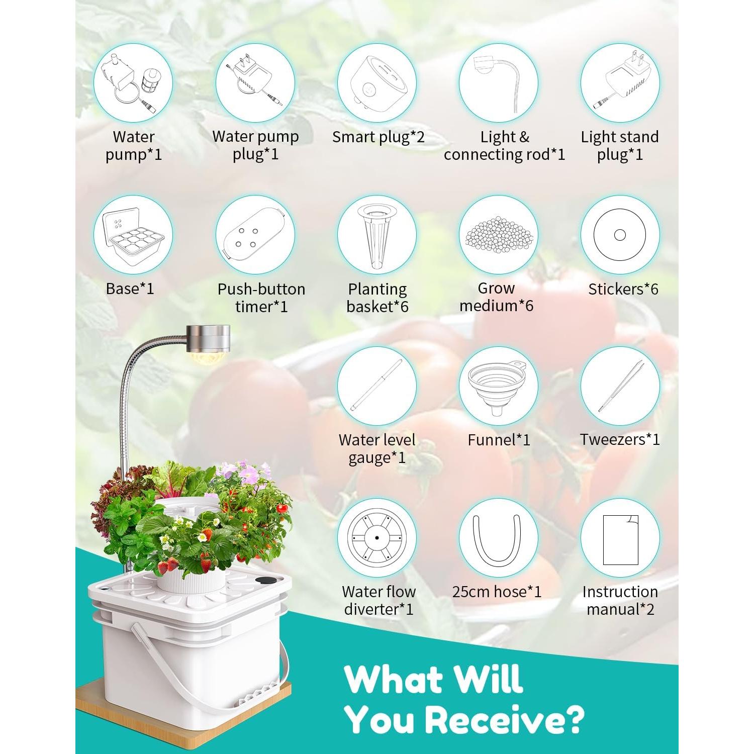 Kit Hidropónico SJZXUV 6 Pods con Luz LED para Jardín Interior